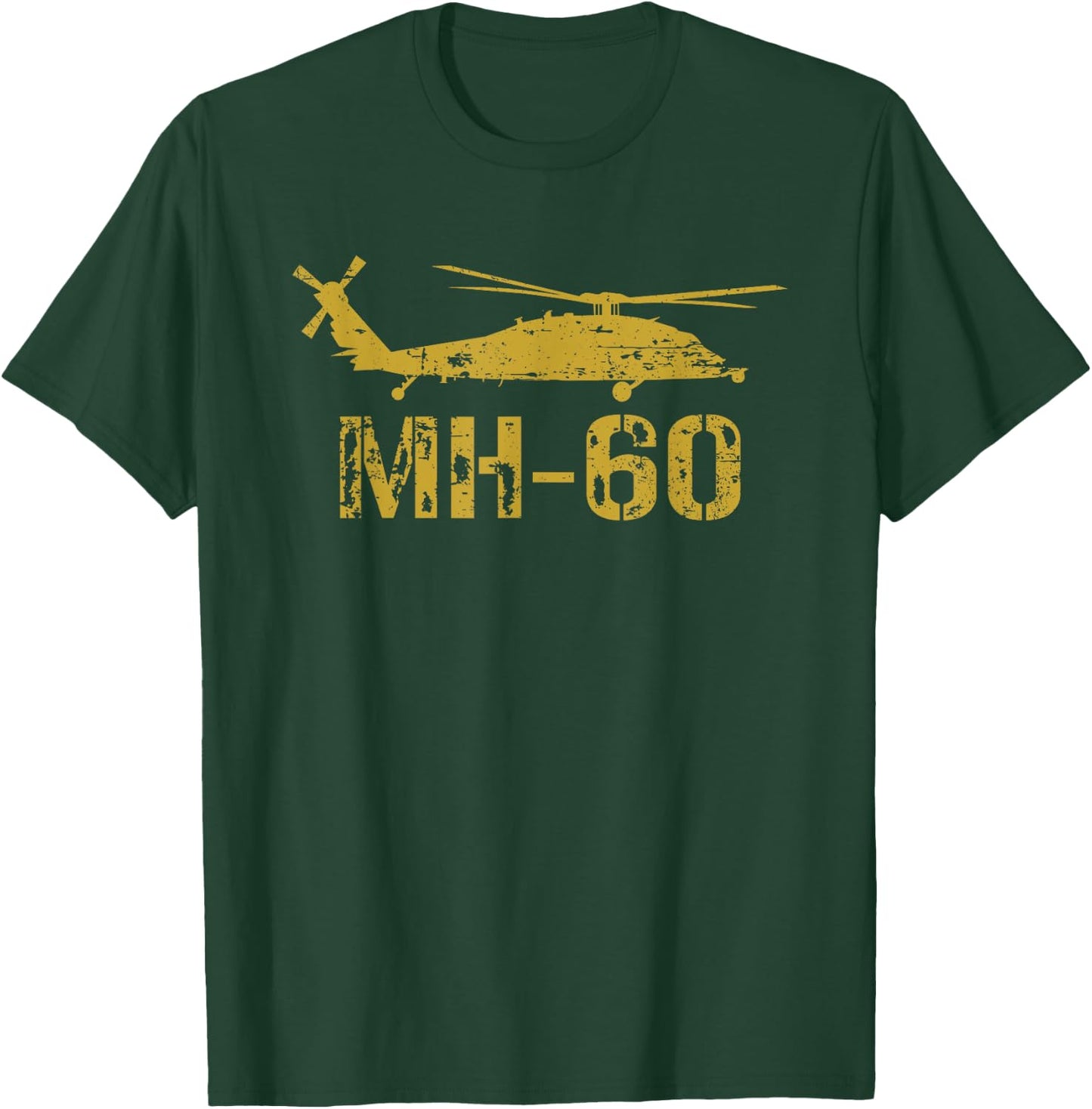 MH-60 Helicopter Aircraft Distressed Silhouette Design T-Shirt - T-Shirt | Forest