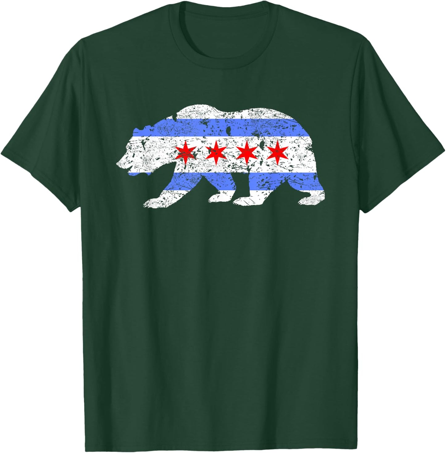 Chicago City Flag Distressed Bear Gift T-Shirt - T-Shirt | Forest