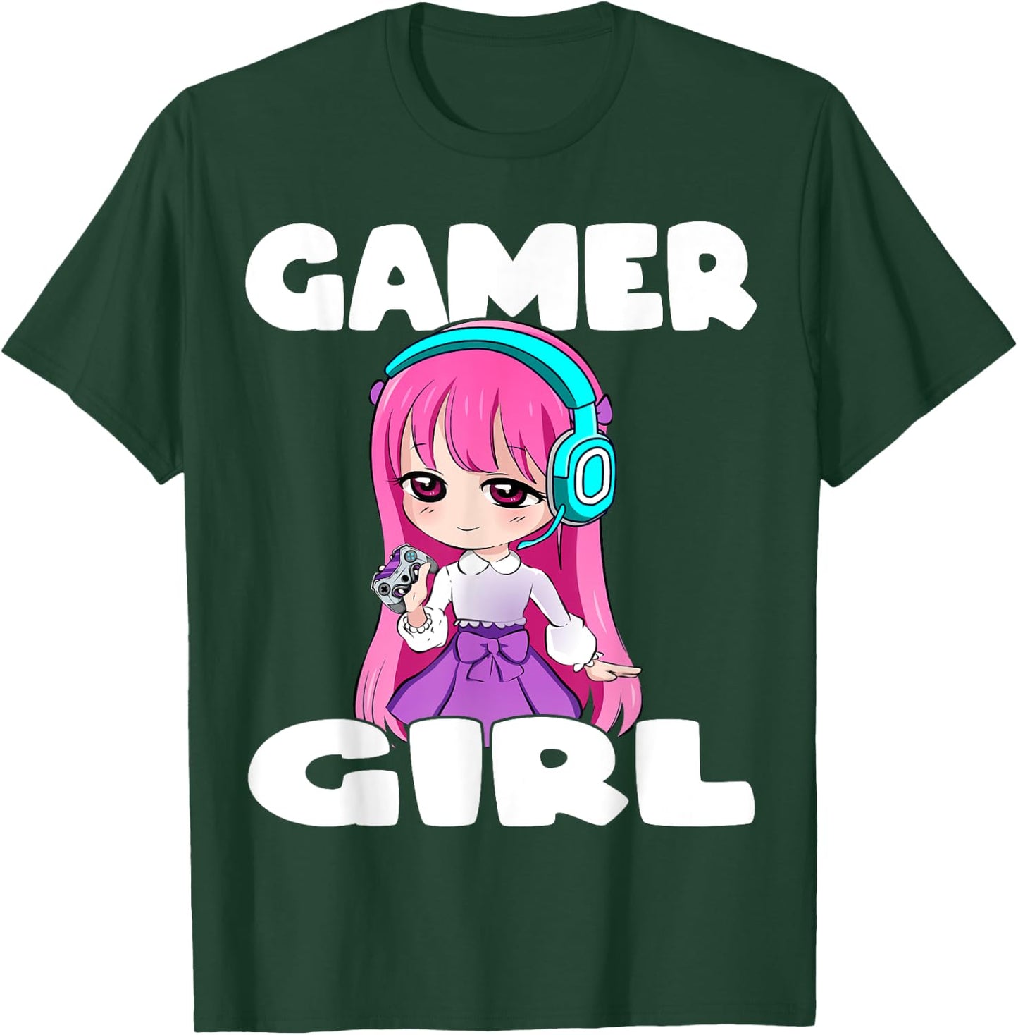 Gamer Girl Anime and Gaming Chibi Graphic Video Games T-Shirt - T-Shirt | Forest