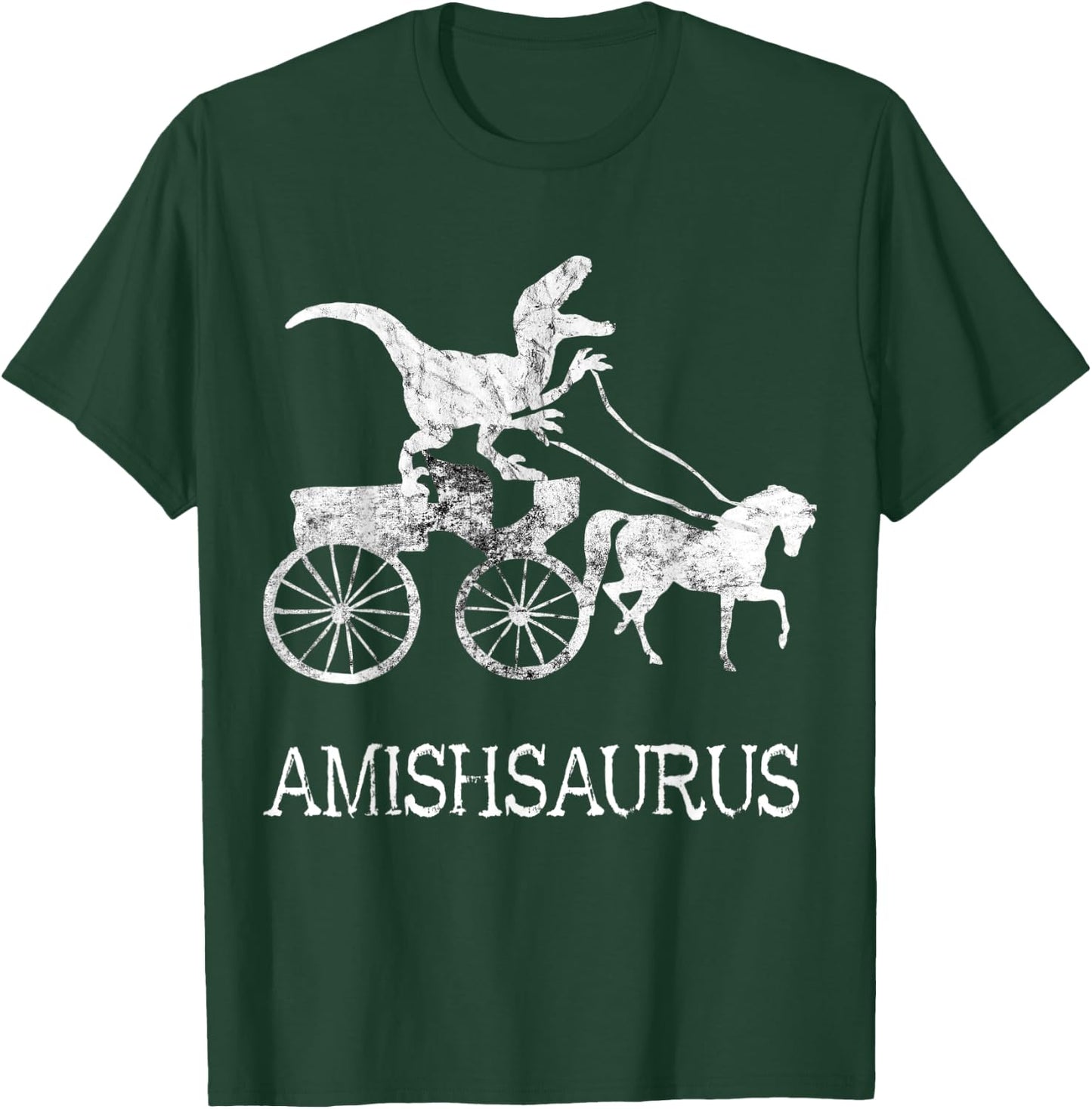 Amish Saurus Dinosaurs Horse Riding Buggy Funny Dino T-Rex T-Shirt - T-Shirt | Forest