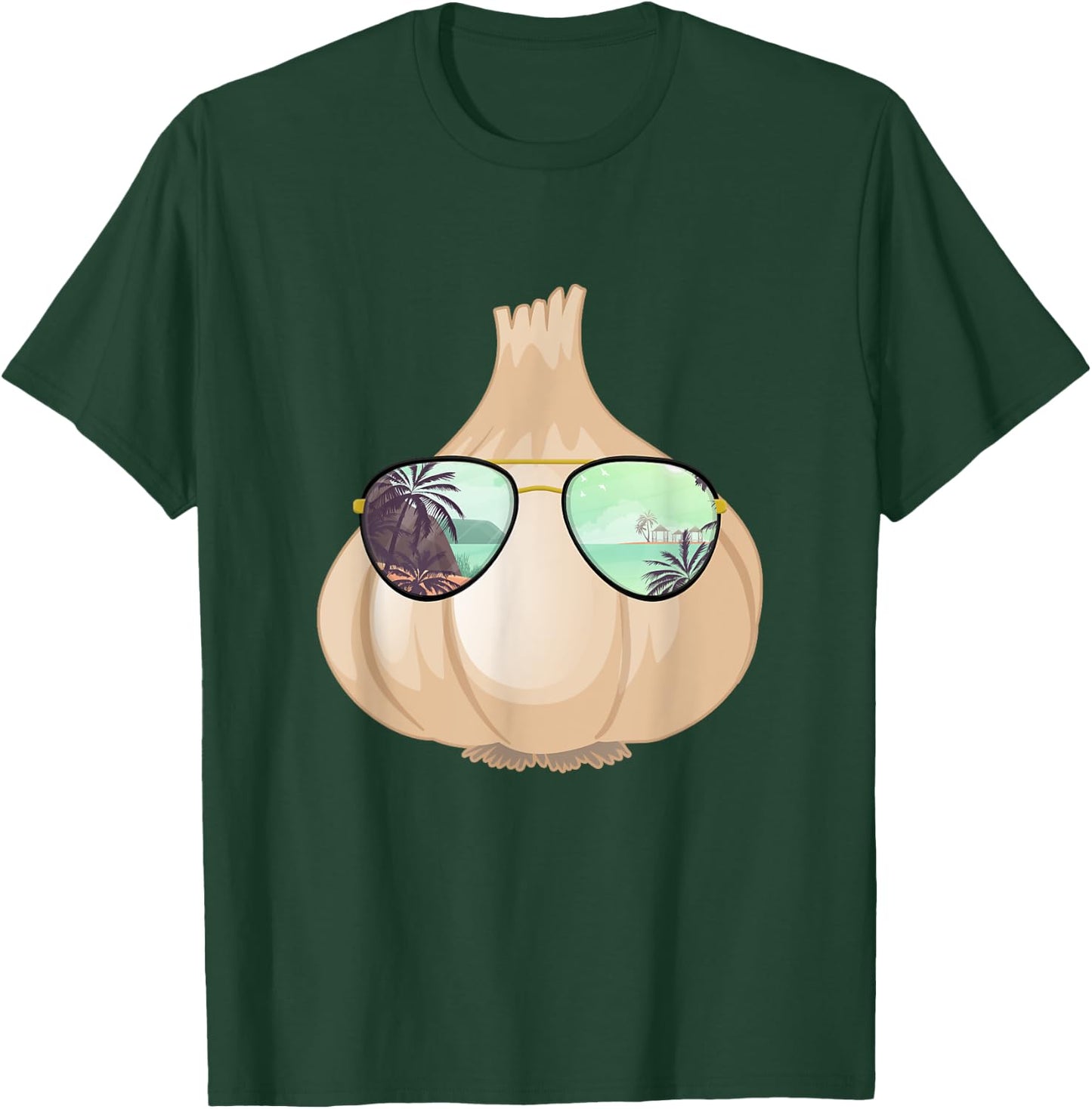 Funny Garlic With Sunglasses Design Vegetable Chef T-Shirt - T-Shirt | Forest