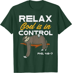 Sloth Relax God Is In Control Jesus Christian Men Women Kids T-Shirt - T-Shirt | Forest