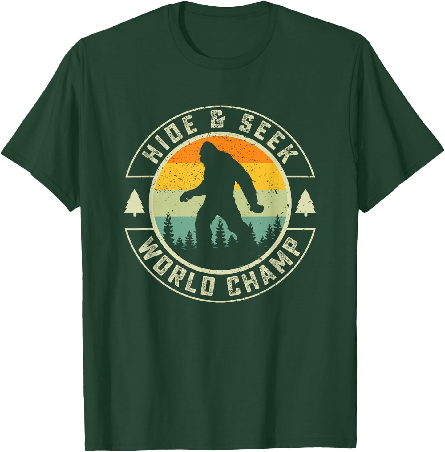 Retro Bigfoot Hide And Seek World Champion Sasquatch T-Shirt - T-Shirt | Forest