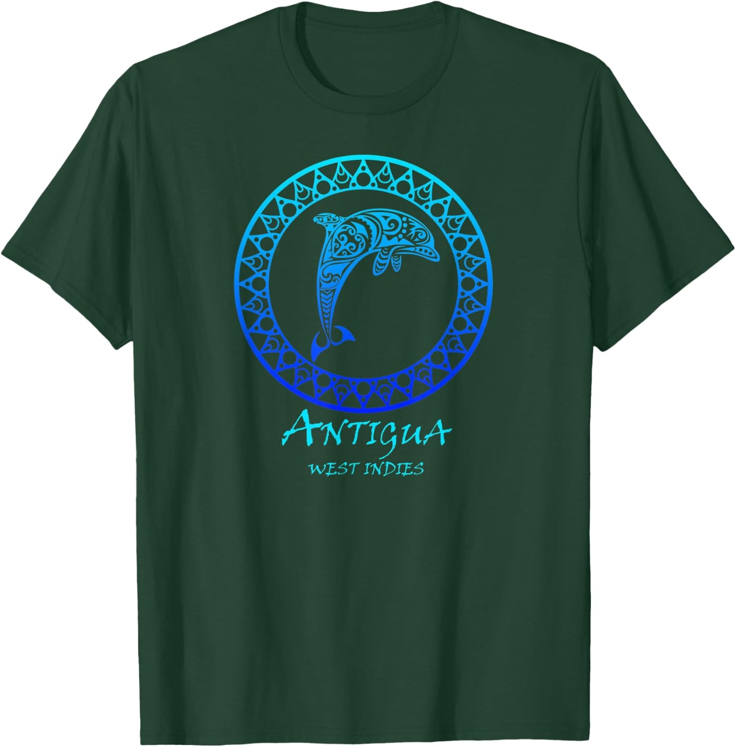 Antigua, West Indies Vintage Retro Tribal Dolphin Vacation T-Shirt - T-Shirt | Forest