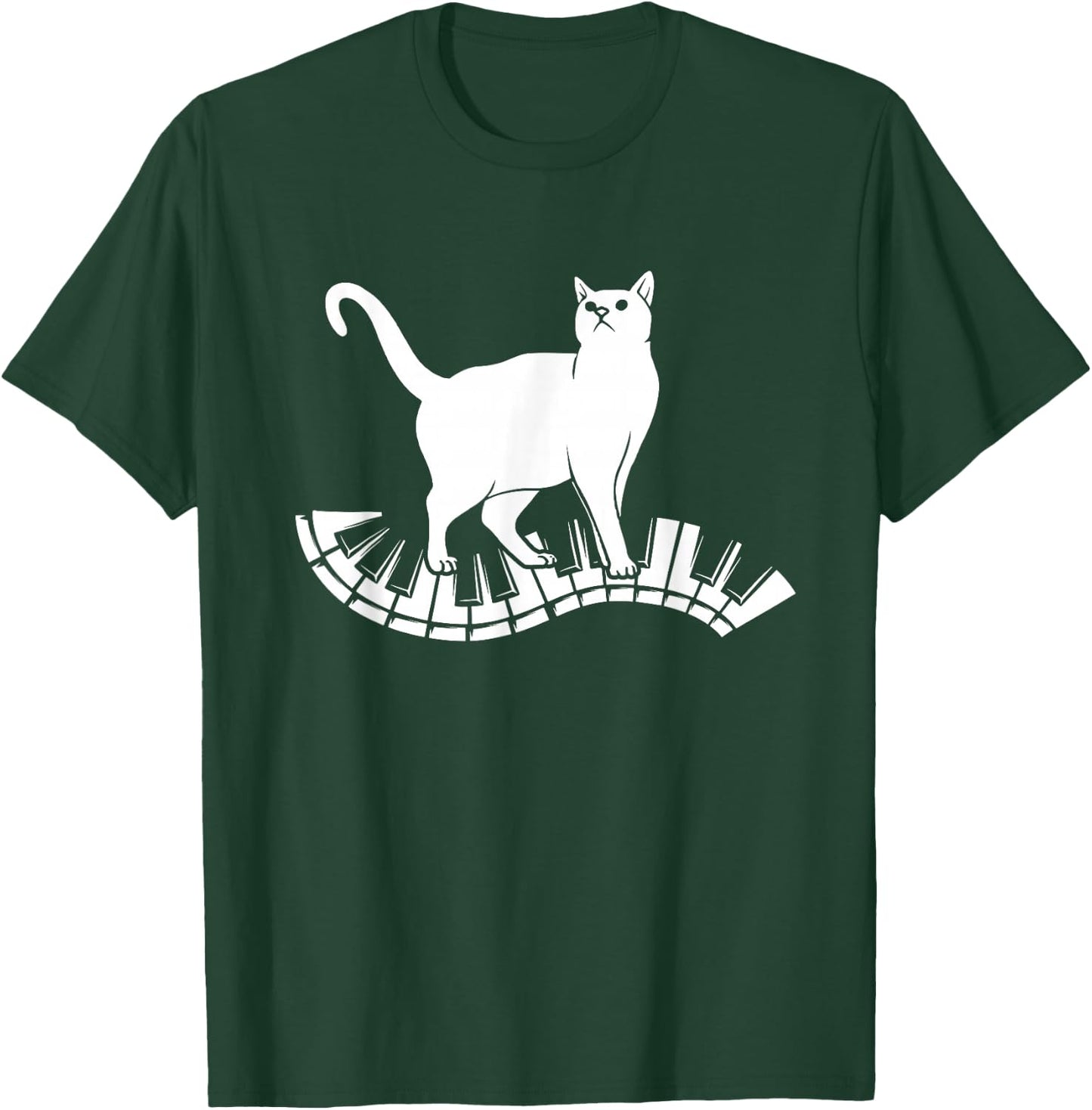 Funny Piano Music Cat Design Men Women Kids Cat Piano Lovers Small T-Shirt - T-Shirt | Forest