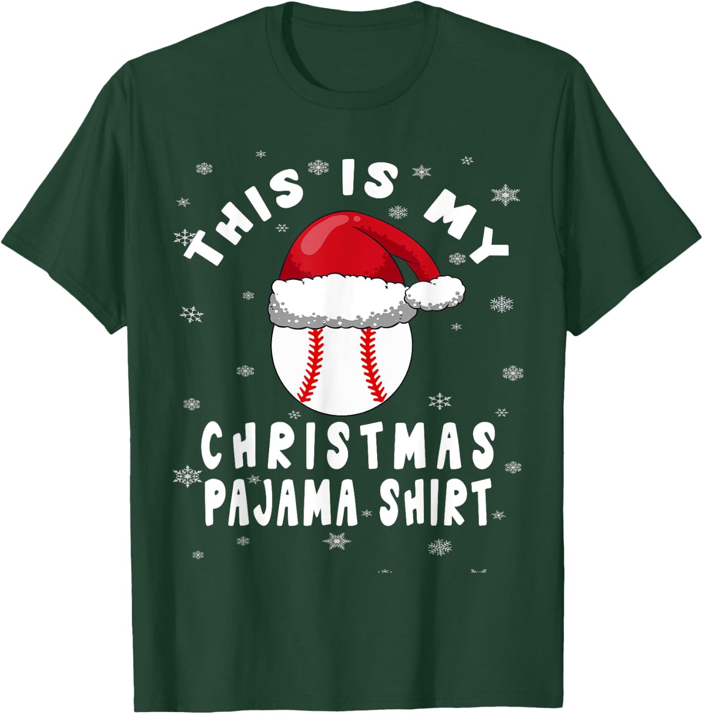 Baseball Christmas Pajama Shirt Santa Hat Snowflakes T-Shirt - T-Shirt | Forest