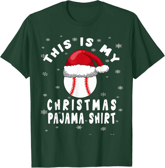 Baseball Christmas Pajama Shirt Santa Hat Snowflakes T-Shirt - T-Shirt | Forest