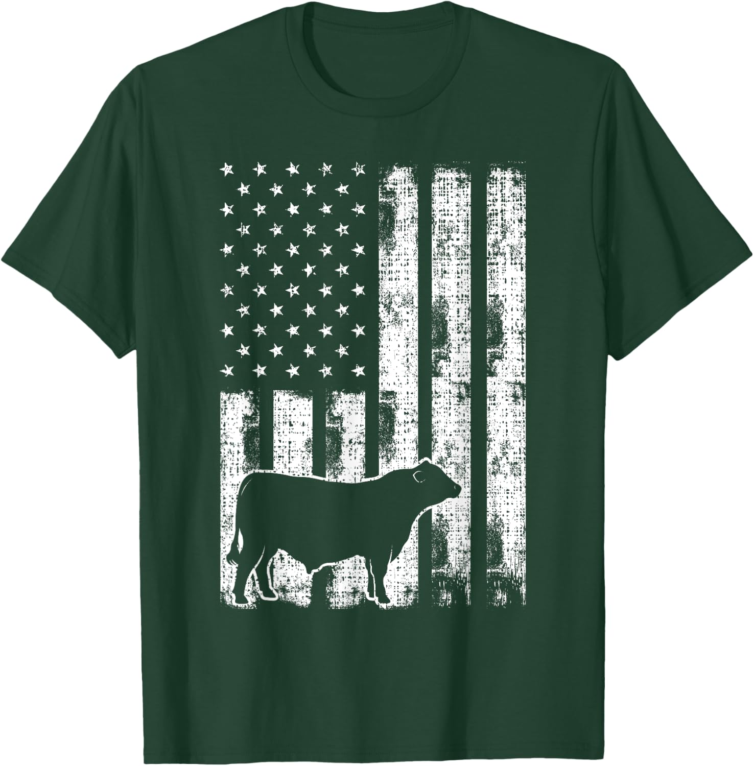 Vintage American Flag - USA Cow Black Angus Rancher T-Shirt - T-Shirt | Forest