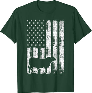 Vintage American Flag - USA Cow Black Angus Rancher T-Shirt - T-Shirt | Forest