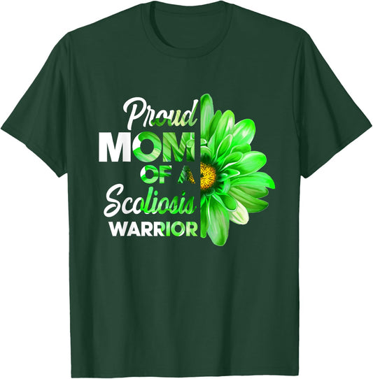Proud Mom Of A Scoliosis Warrior Green Ribbon Awareness T-Shirt - T-Shirt | Forest