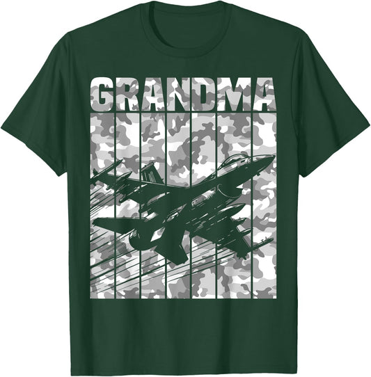 Grandma Matching Family Camo Military Fighter Jet Birthday T-Shirt - T-Shirt | Forest