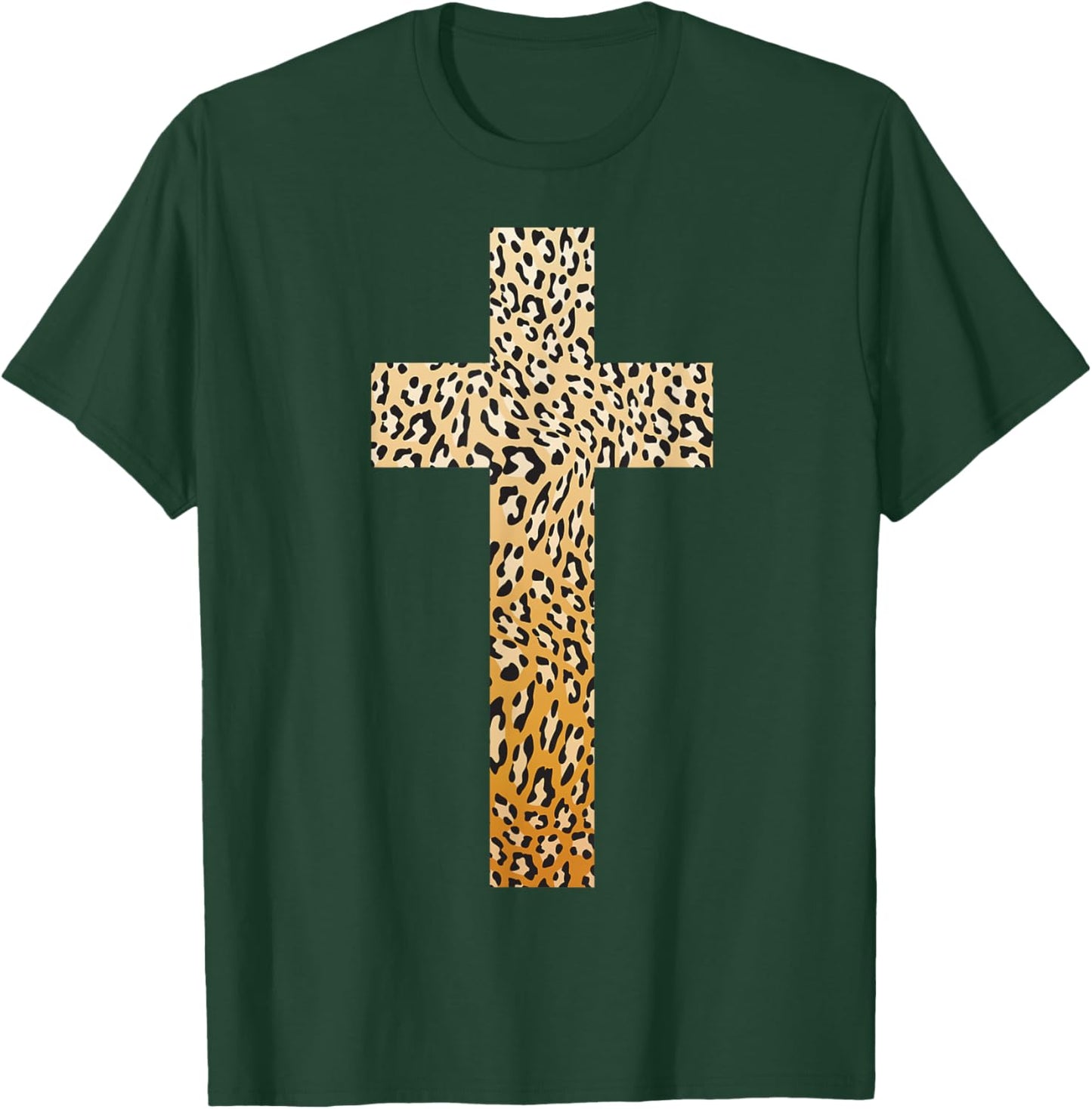 Cute Leopard Print Christian Cross | Funny Panther Love Gift T-Shirt - T-Shirt | Forest