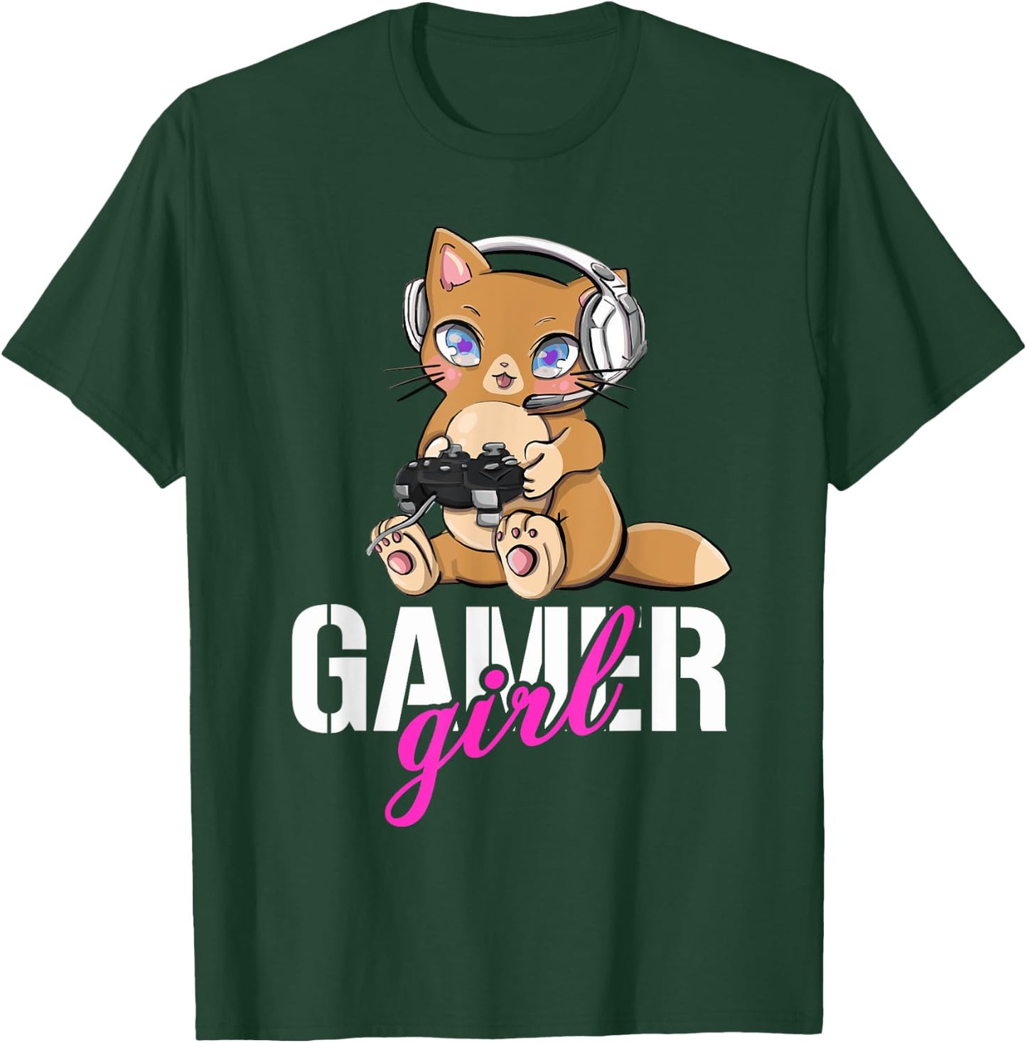 Gamer Cat Girl Gaming Cute Gamer Cats Cats And Gaming T-Shirt - T-Shirt | Forest
