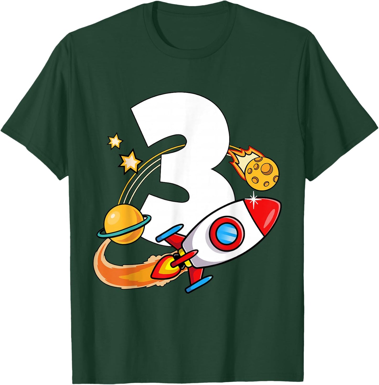mb 3rd Birthday Rocket Ship Outer Space Universe Kids T-Shirt - T-Shirt | Forest