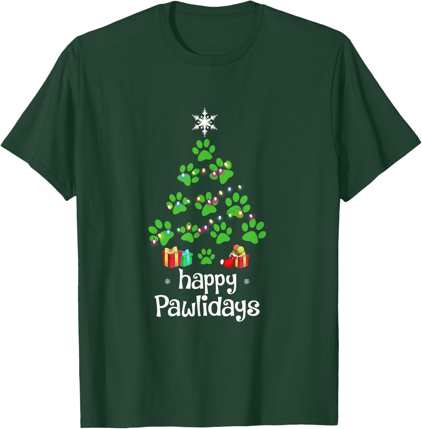 Happy Pawlidays Christmas Funny Paws T-Shirt - T-Shirt | Forest