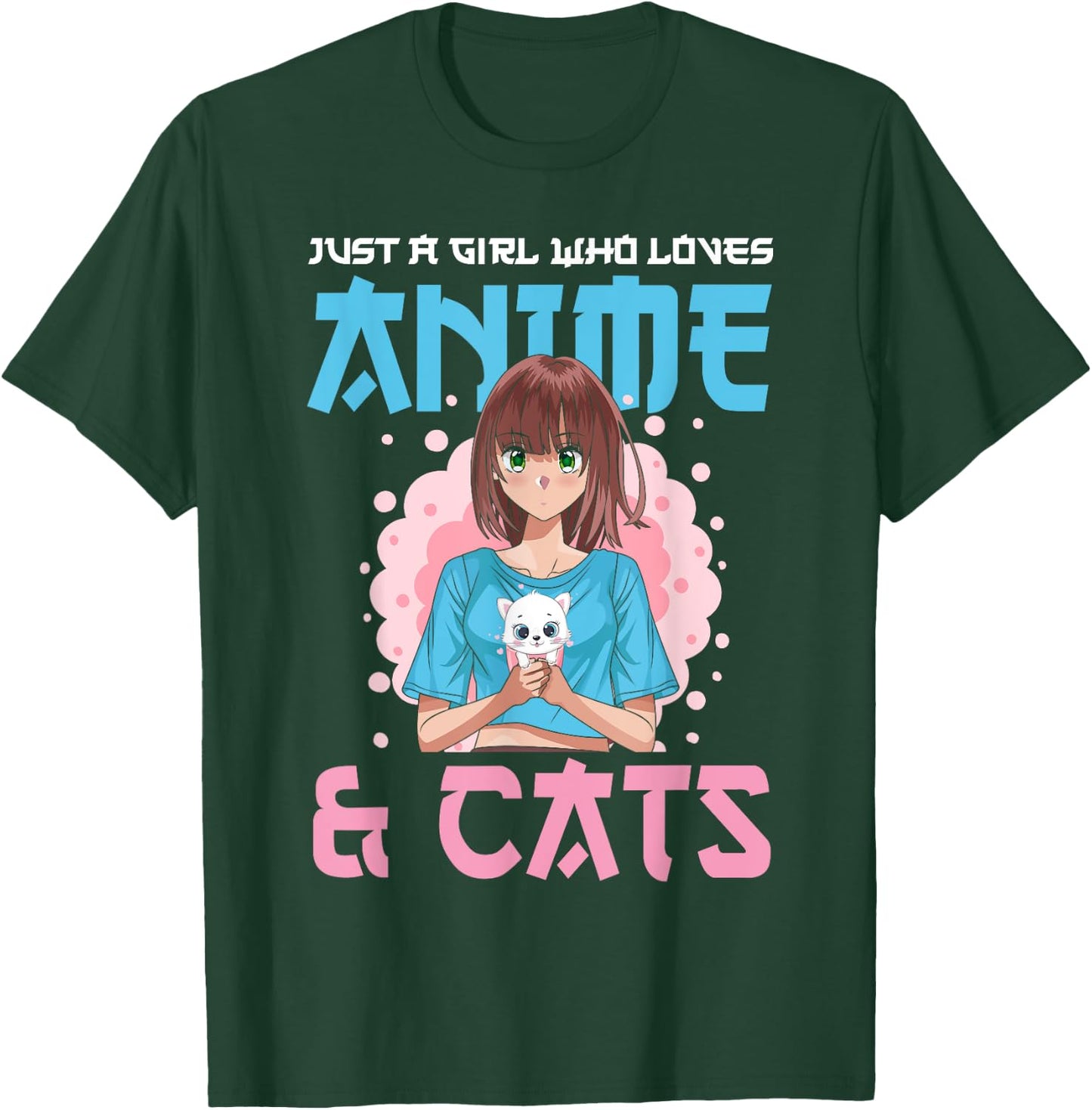 Just A Girl Who Loves Anime and Cats Cute Cat Lover Teens T-Shirt - T-Shirt | Forest