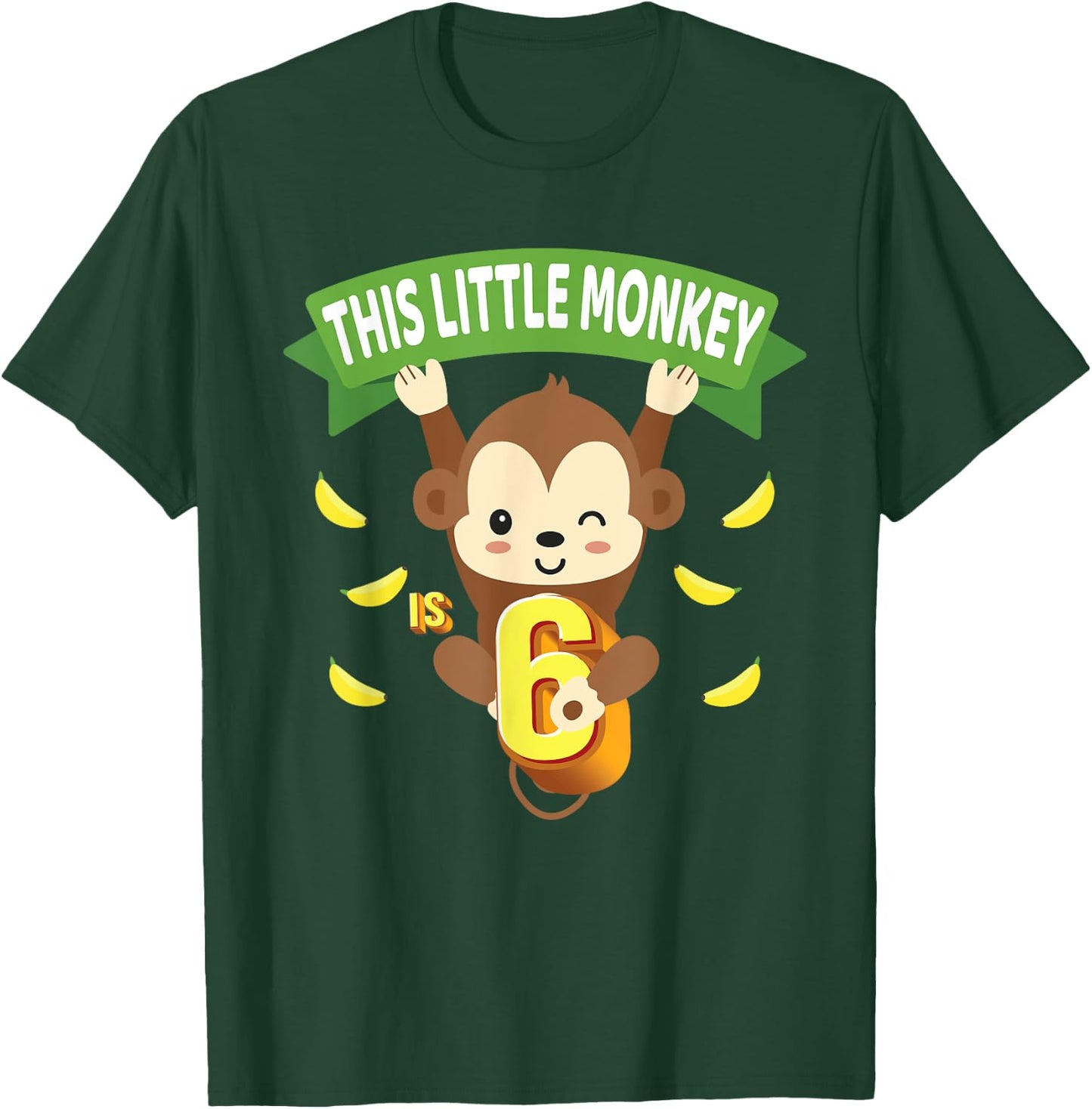 This Little Monkey Is 6 Years Old Kid 6th Birthday Monkeys T-Shirt - T-Shirt | Forest