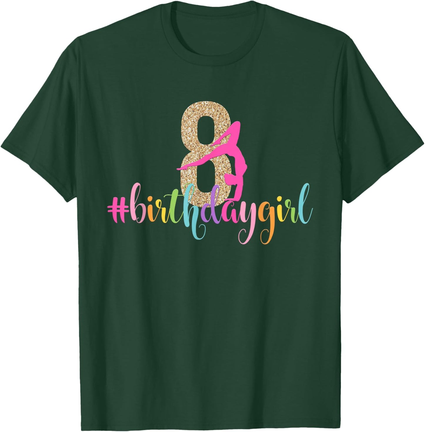 8th Birthday Gymnastics Girls Rainbow Party Gymnast T-Shirt - T-Shirt | Forest