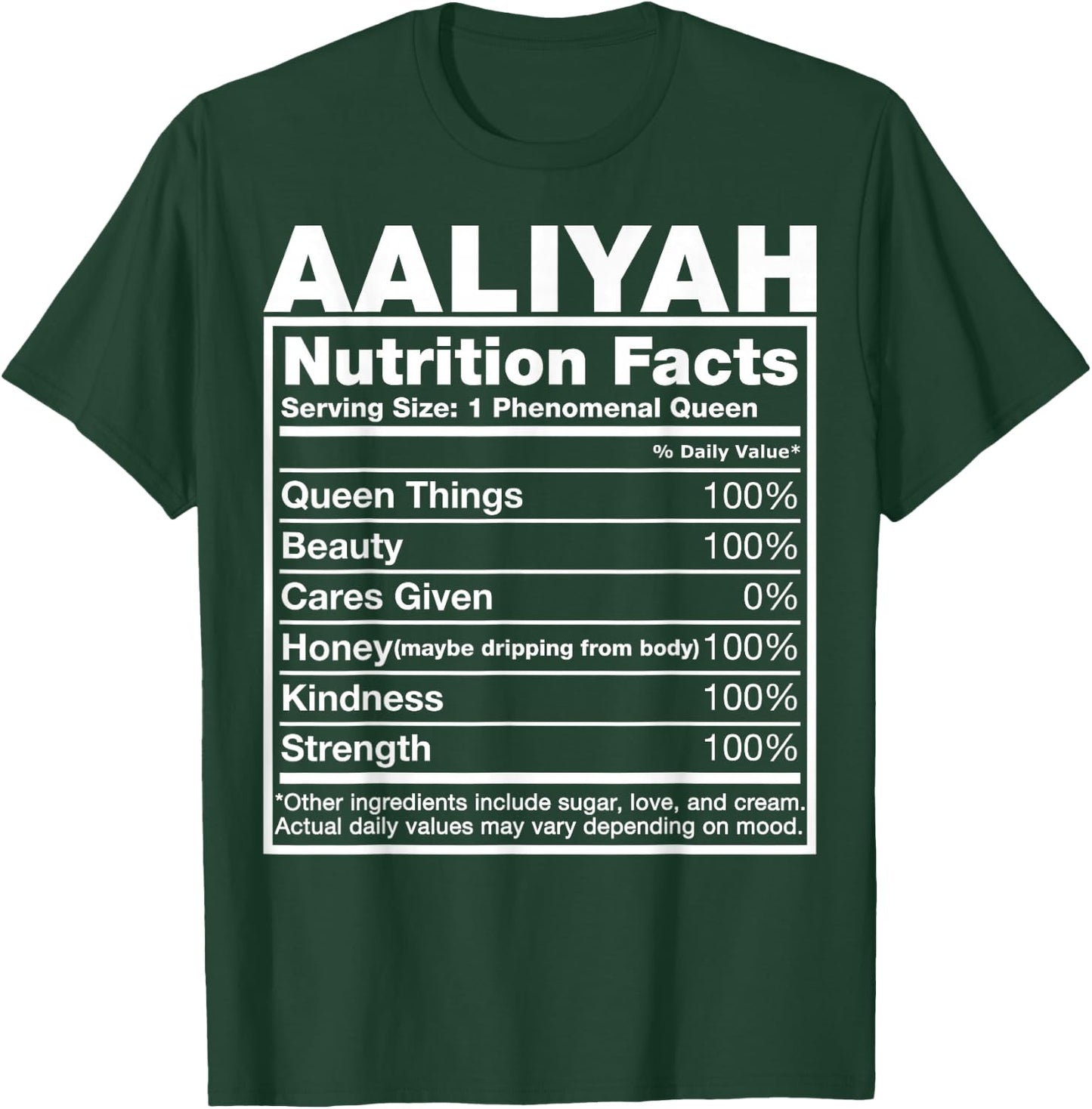Aaliyah Nutrition Facts Aaliyah Name Birthday Shirt T-Shirt - T-Shirt | Forest