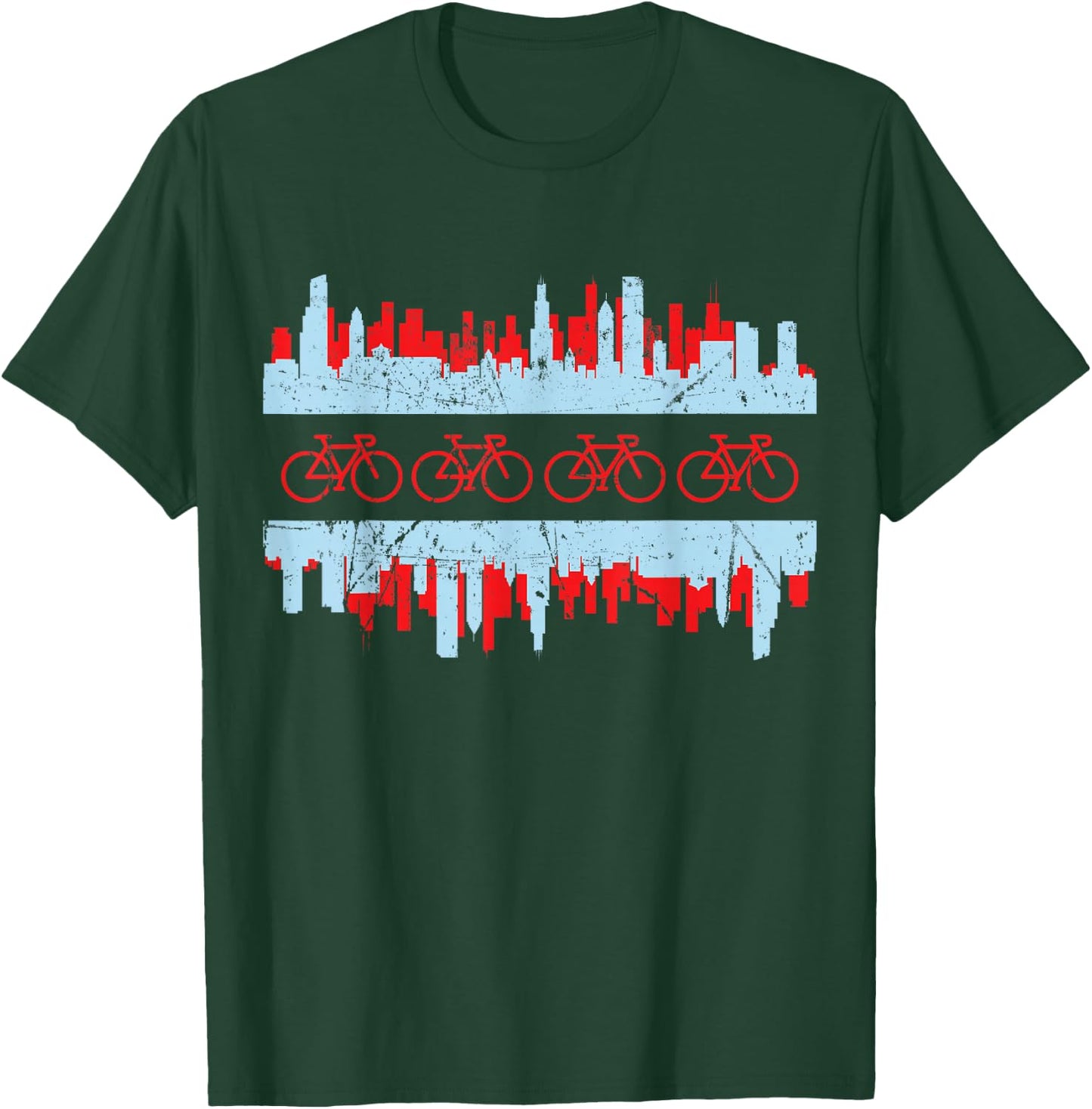 Chicago Cyclist Flag Skyline Cycling Bicycle Gift T-Shirt - T-Shirt | Forest
