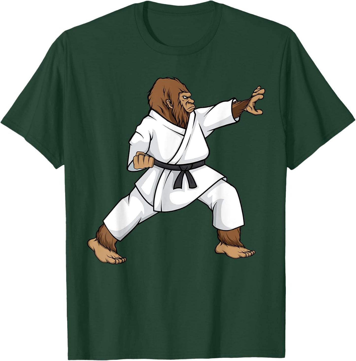 Funny Ninja Bigfoot doing Karate With Samurai Design Bigfoot T-Shirt - T-Shirt | Forest
