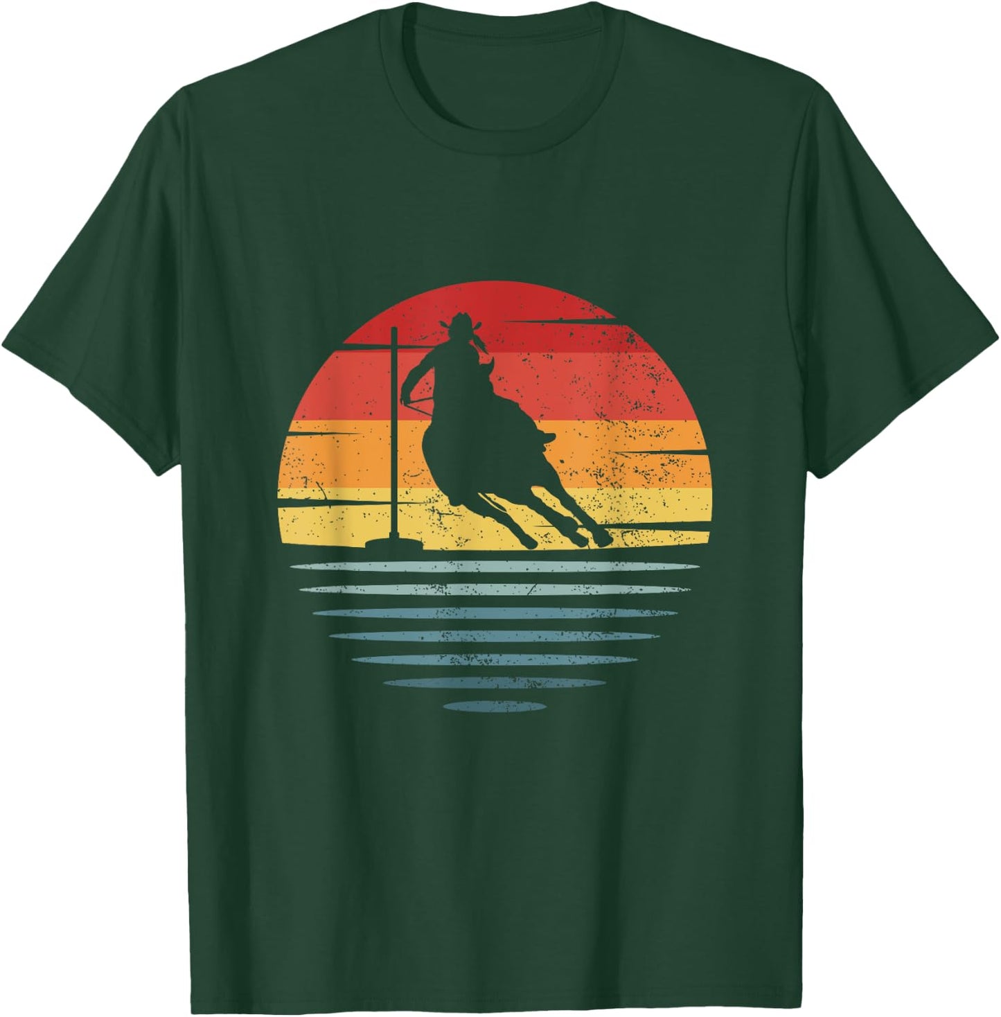 Retro Cowgirl Riding Horse Silhouette Rodeo Pole Bending T-Shirt - T-Shirt | Forest