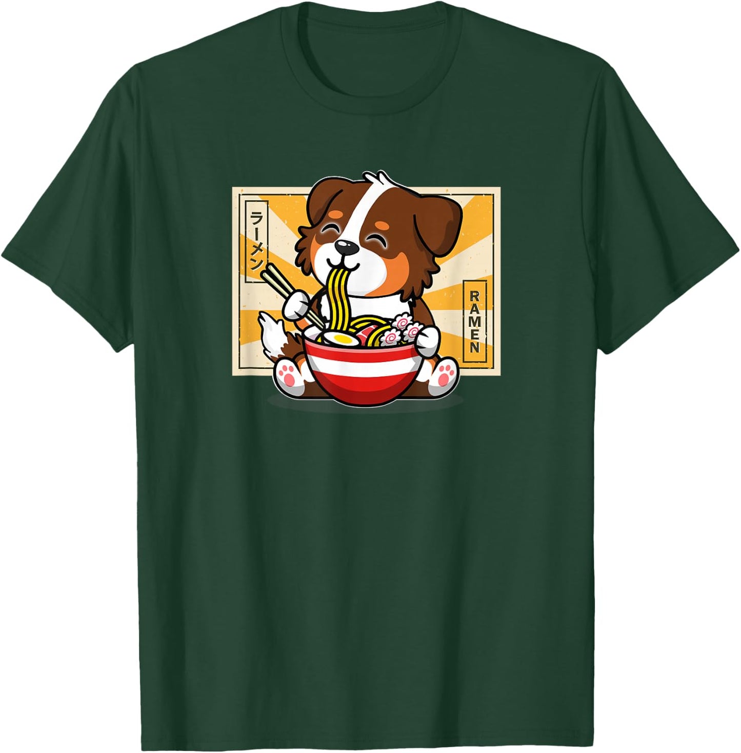 Funny Kawaii Kids Ramen Eating Red Australian Shepherd Lover T-Shirt - T-Shirt | Forest