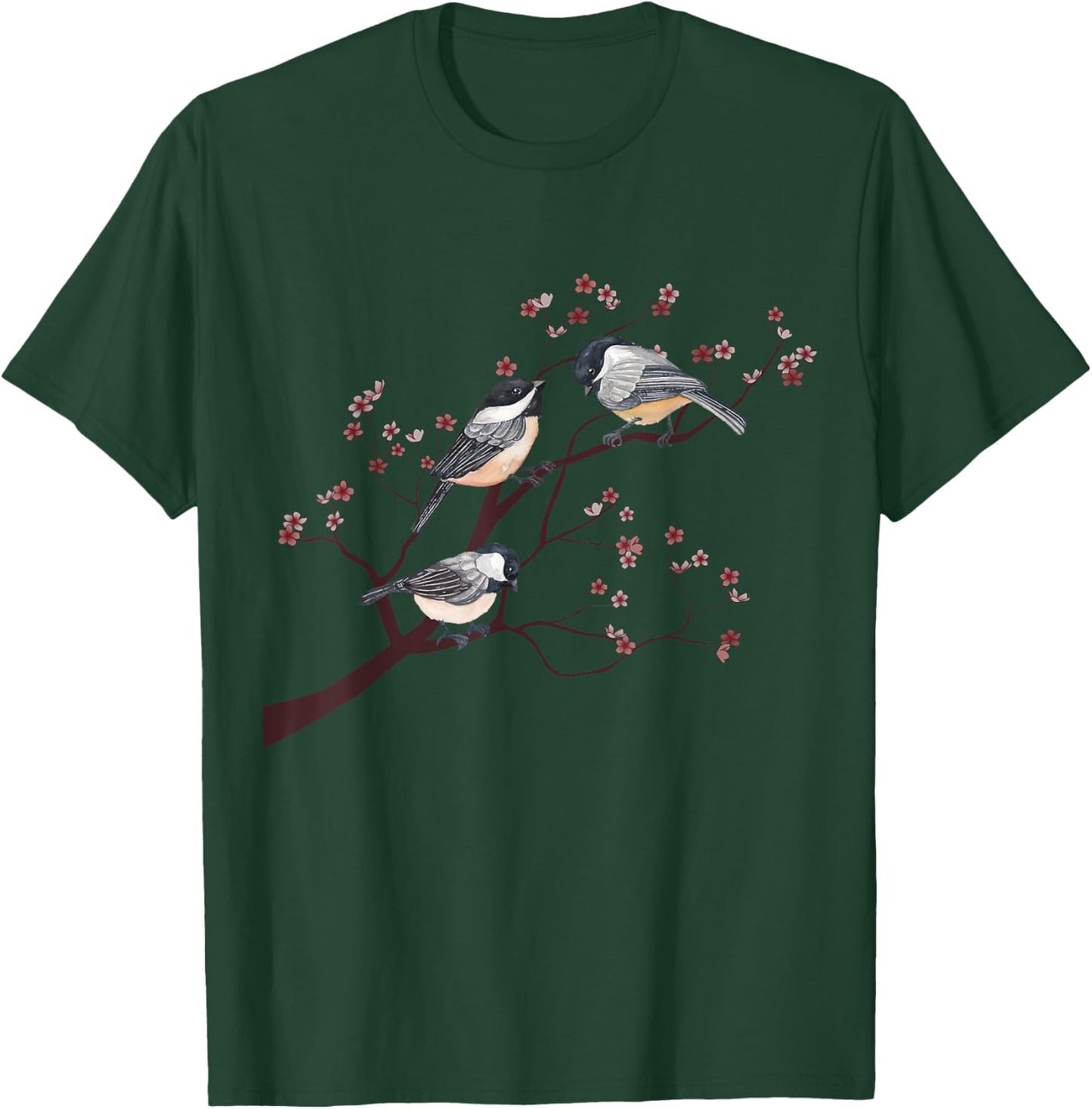 Bird Watching Nature Animal Vintage Blossom Chickadee T-Shirt - T-Shirt | Forest