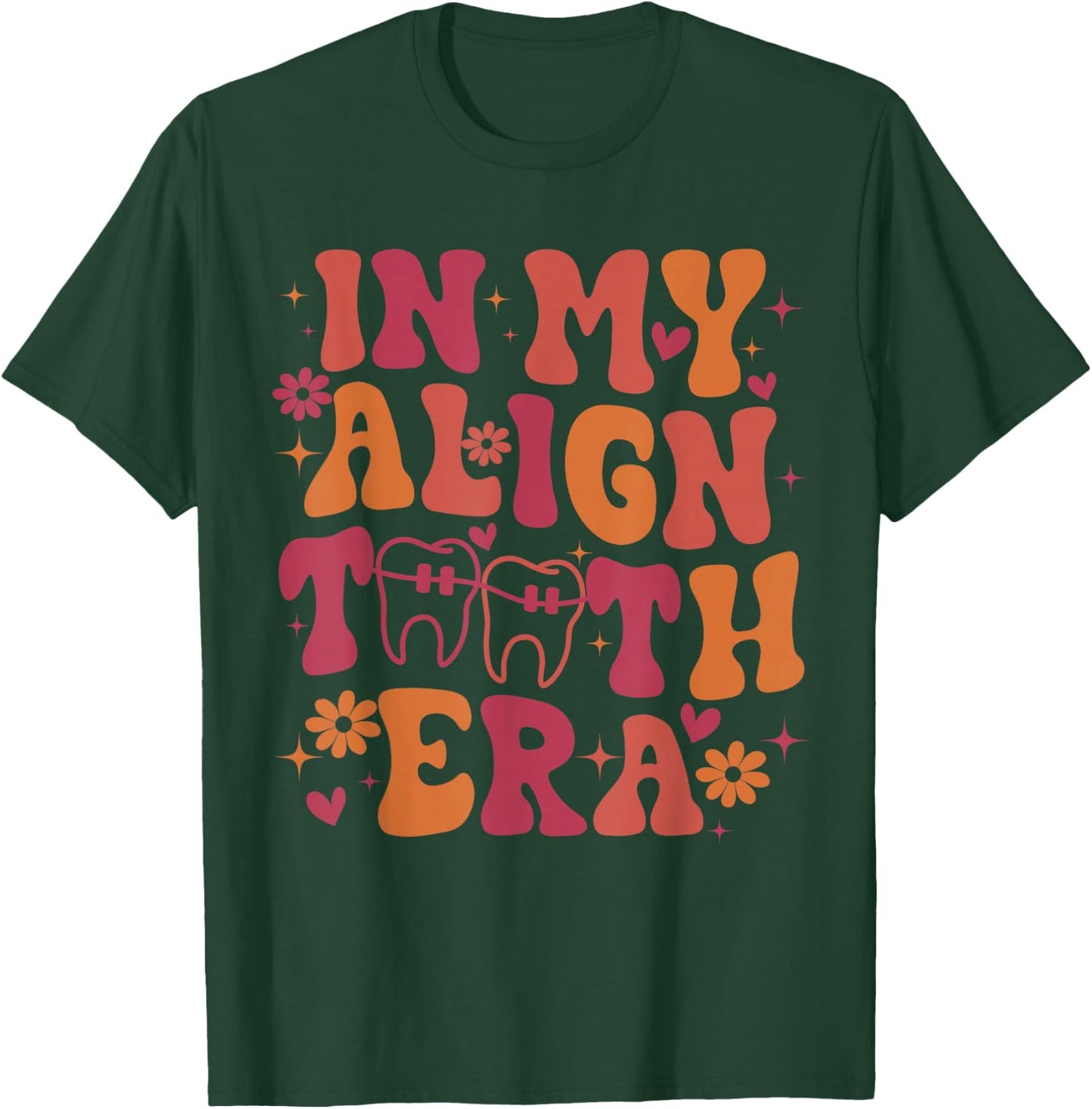 Retro In My Align Teeth Era Funny Orthodontist Dentist Teeth T-Shirt - T-Shirt | Forest
