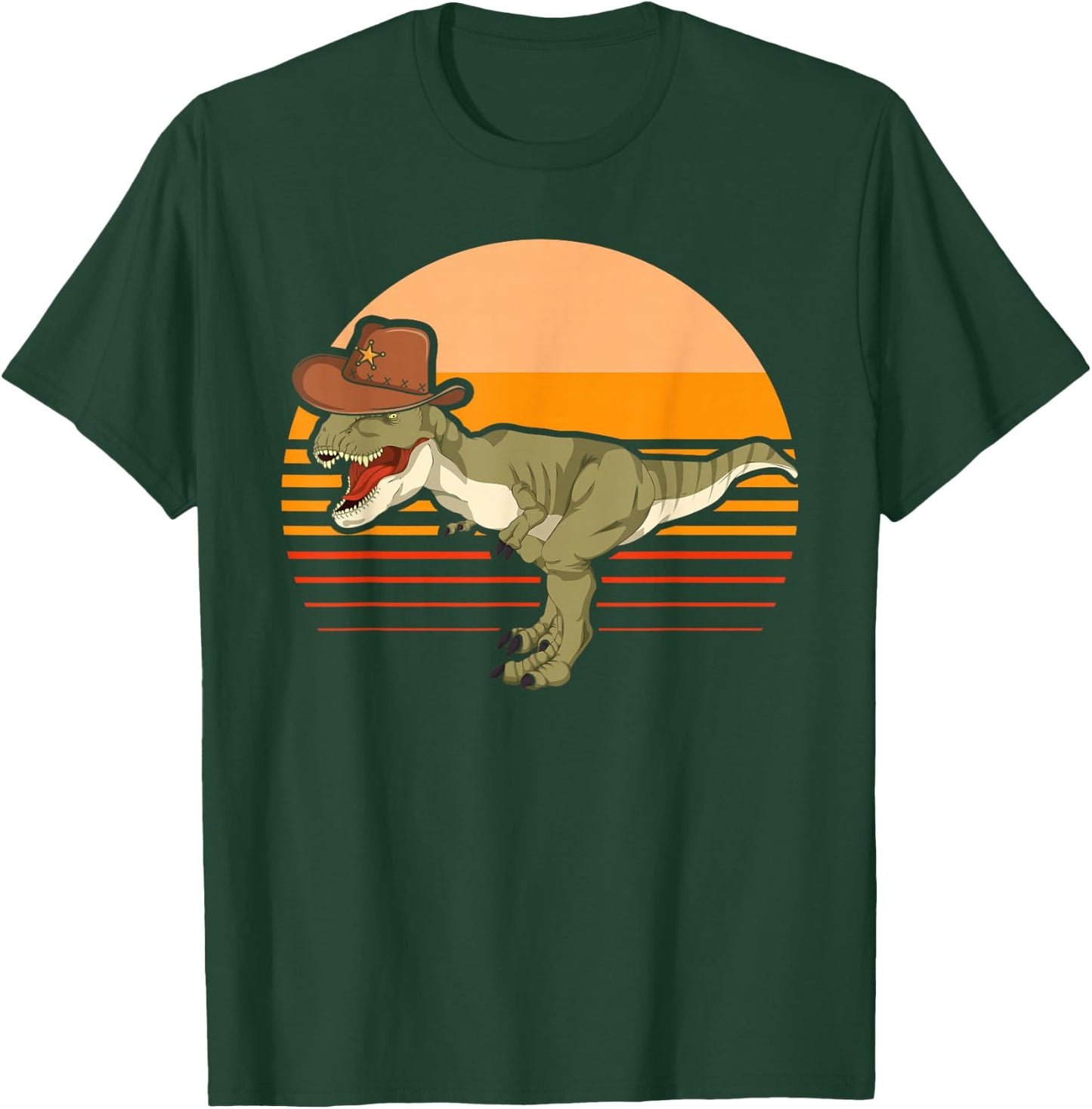 Retro Roar Dino Hat Roaring T-Rex Cowboy Dinosaur T-Shirt - T-Shirt | Forest