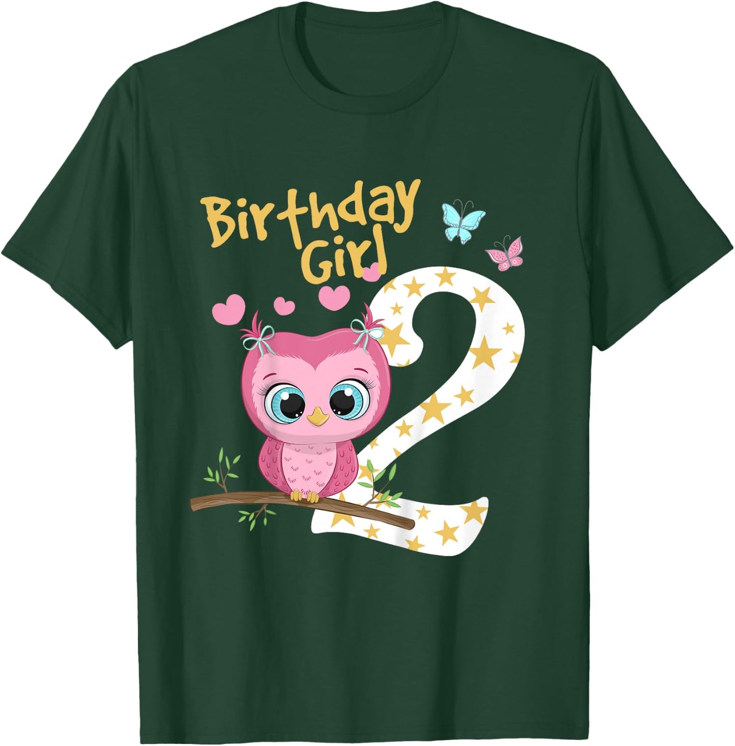 2nd Birthday Shirt For Girls Owl Birthday Girl 2 Years T-Shirt - T-Shirt | Forest