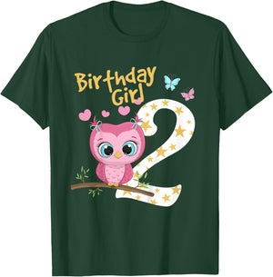 2nd Birthday Shirt For Girls Owl Birthday Girl 2 Years T-Shirt - T-Shirt | Forest