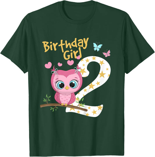 2nd Birthday Shirt For Girls Owl Birthday Girl 2 Years T-Shirt - T-Shirt | Forest