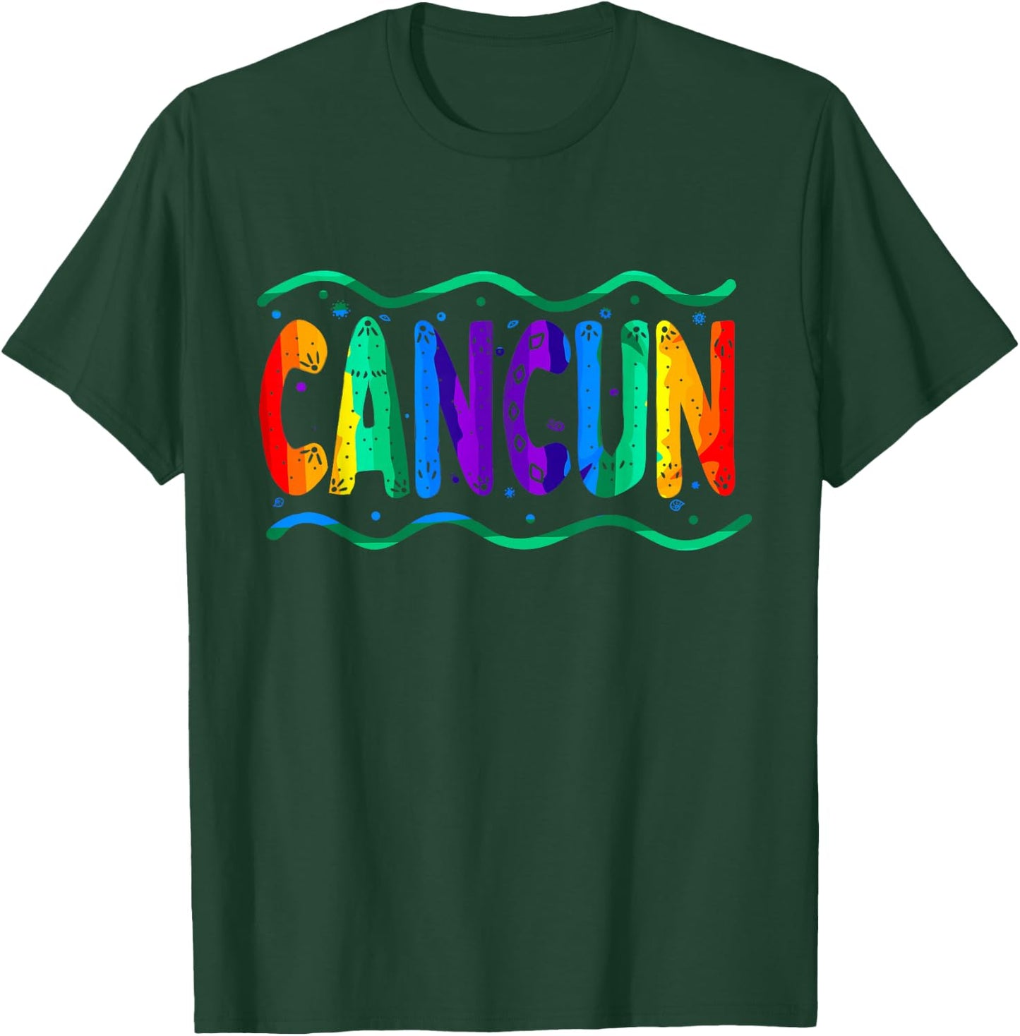 Rainbow Cancun Mexico Typography Ocean Waves T-Shirt - T-Shirt | Forest