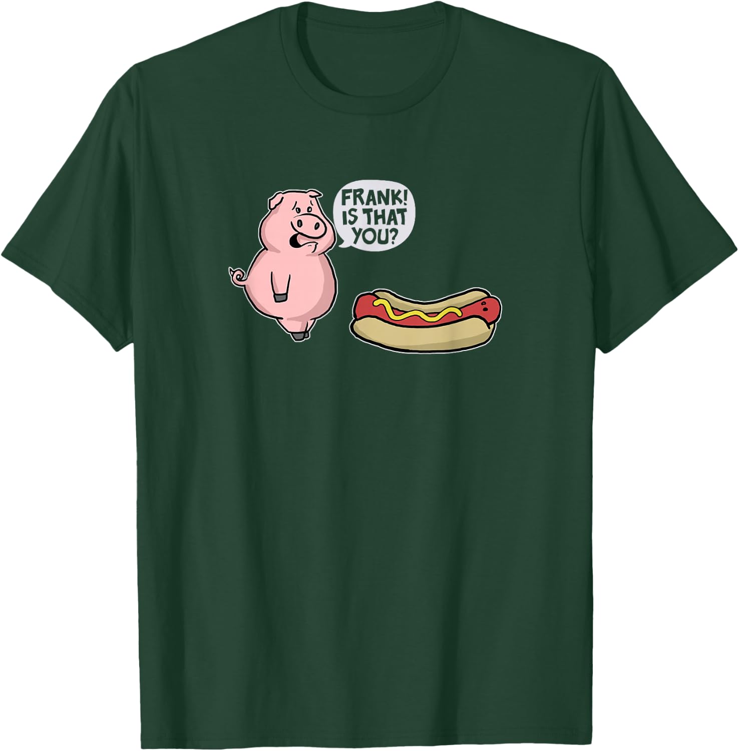 Trendy Apparel -Adults Casual Graphic Black Small Pig And Hot Dog Funny Cartoon T-Shirt - T-Shirt | Forest