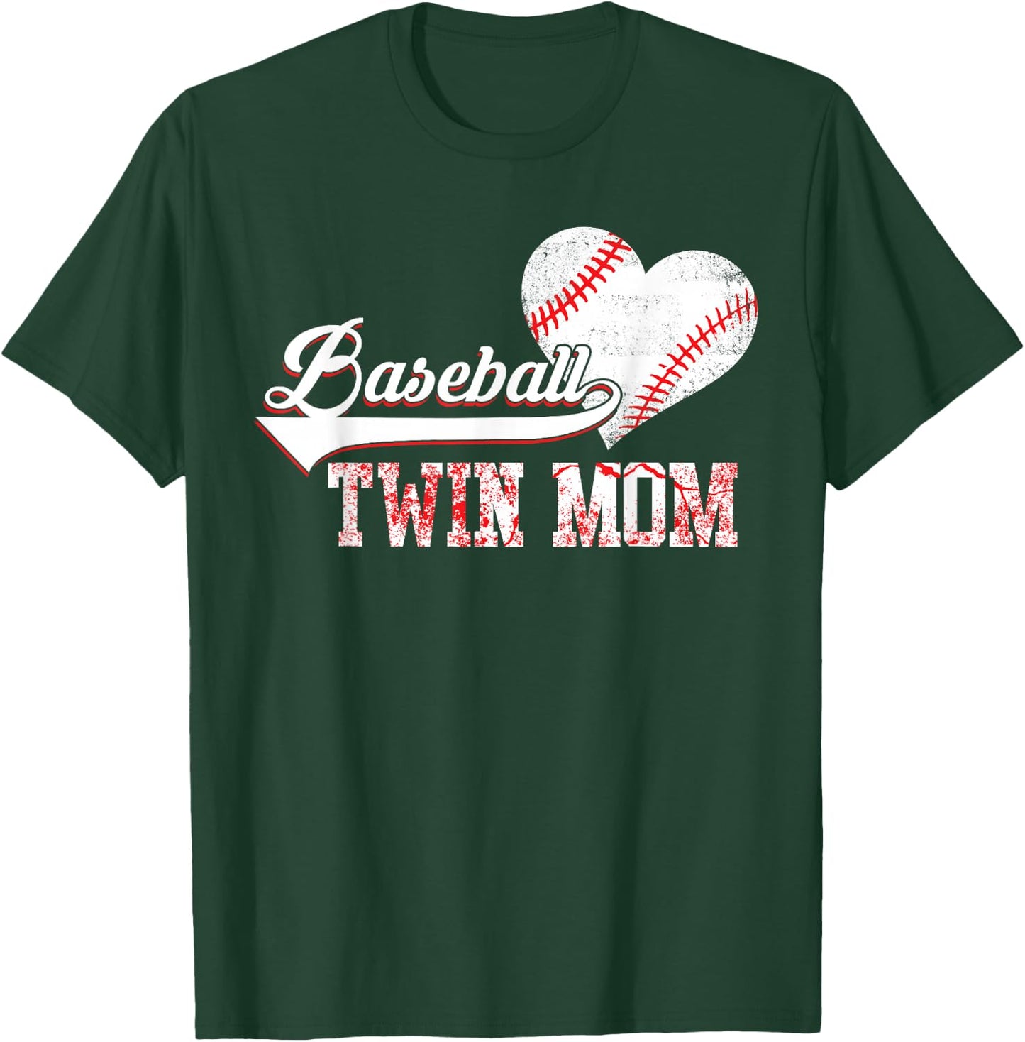 Family Baseball Player Baseball Twin Mom Vintage Christmas T-Shirt - T-Shirt | Forest