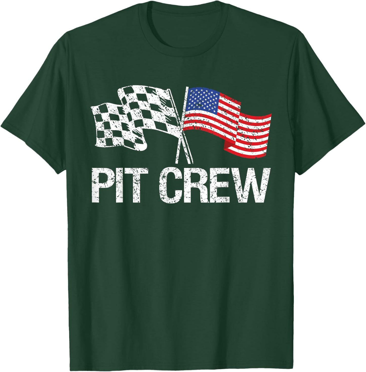 Pit Crew for Race Car Parties USA Racing Flag T-Shirt - T-Shirt | Forest