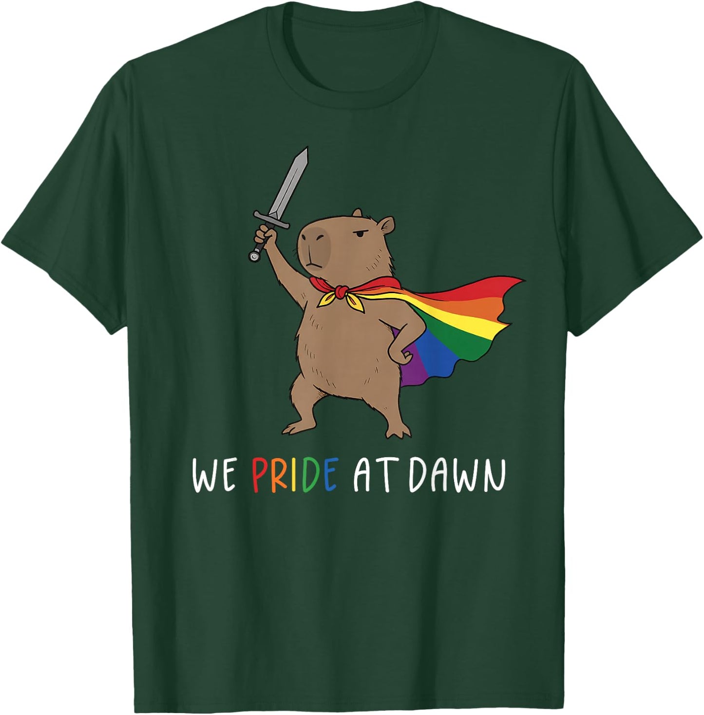 We Pride At Dawn Funny Capybara LGBTQ Ally Support Gay Pride T-Shirt - T-Shirt | Forest