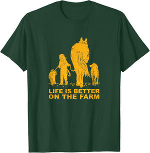 LIFE IS BETTER ON THE FARM - Fun Girl With Horse and Dogs T-Shirt - T-Shirt | Forest