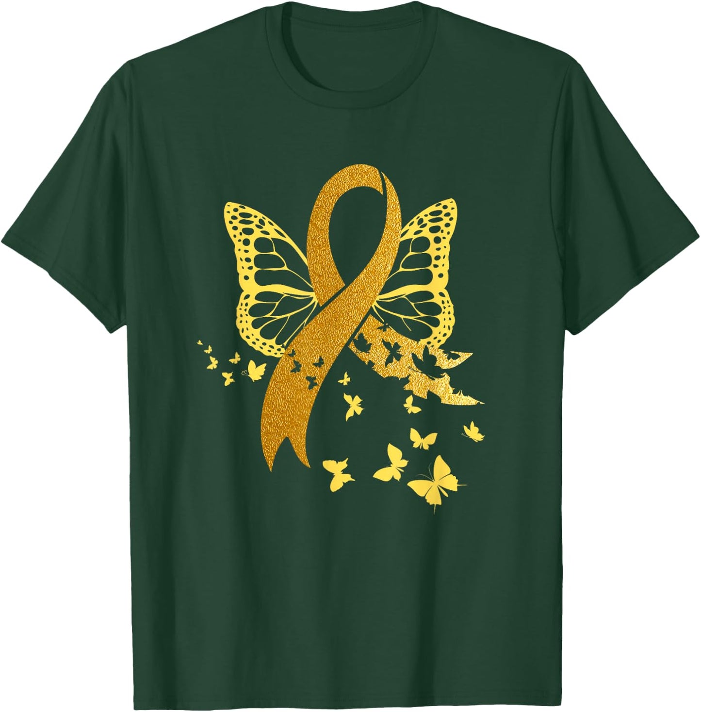 Childhood Cancer Awareness Gold Ribbon Butterfly Fighter T-Shirt - T-Shirt | Forest