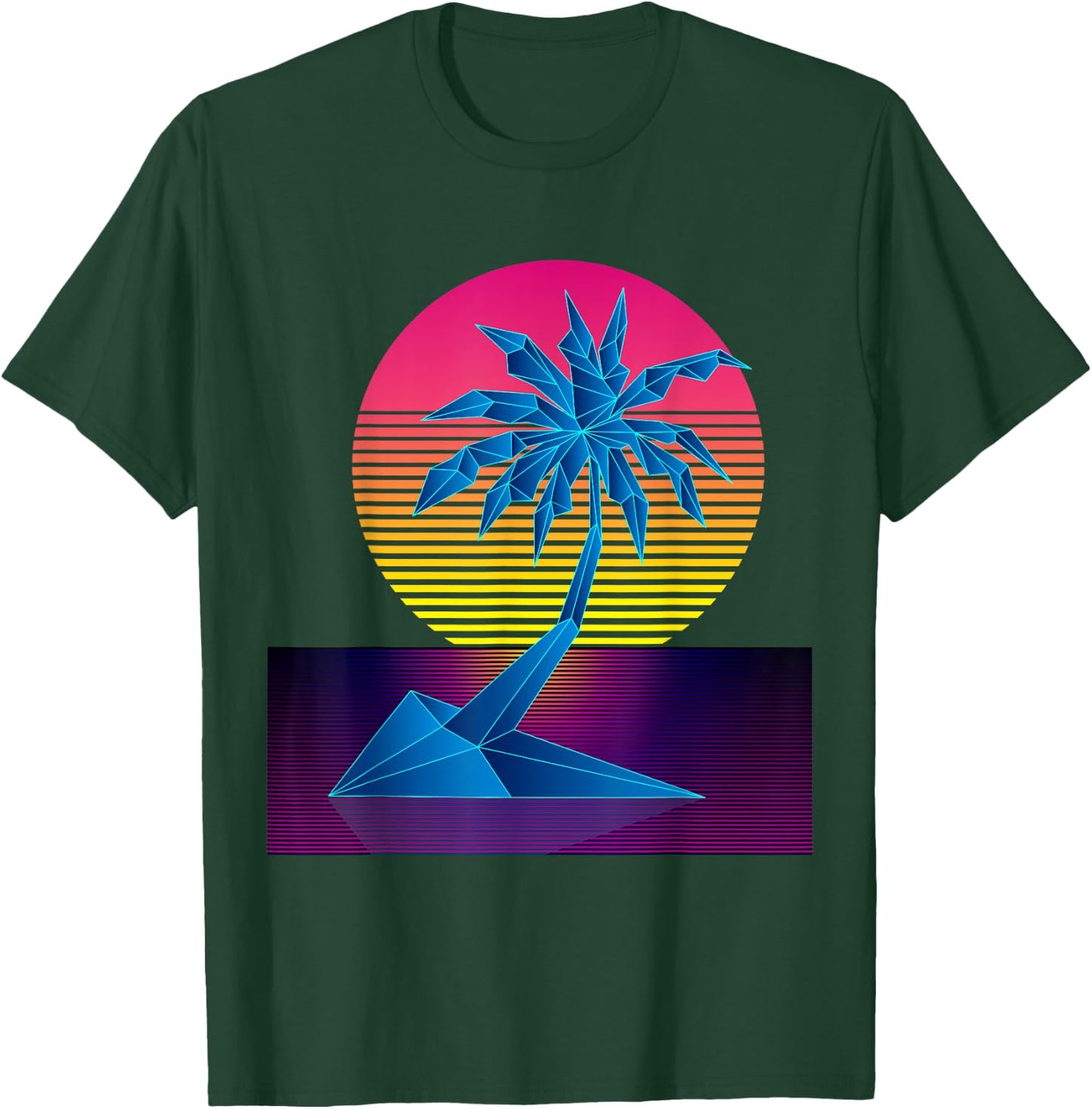 Vaporwave Digital Art Palm Tree & Sunset Retro 80s Beach Art T-Shirt - T-Shirt | Forest