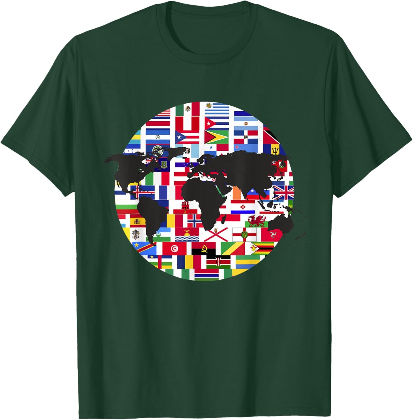 World Map International Country Flags Traveling World Flags T-Shirt - T-Shirt | Forest