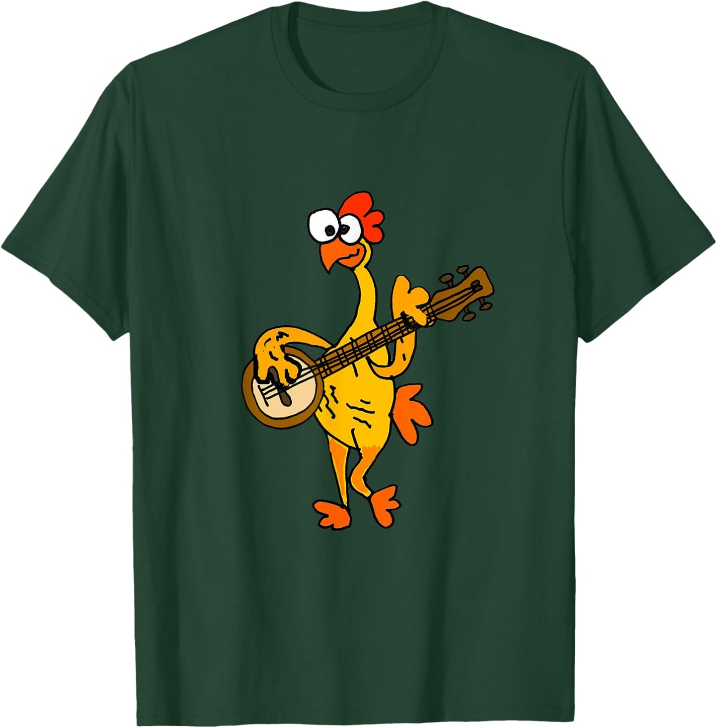 Smileteestank Funny Rubber Chicken Playing Banjo Cartoon T-Shirt - T-Shirt | Forest