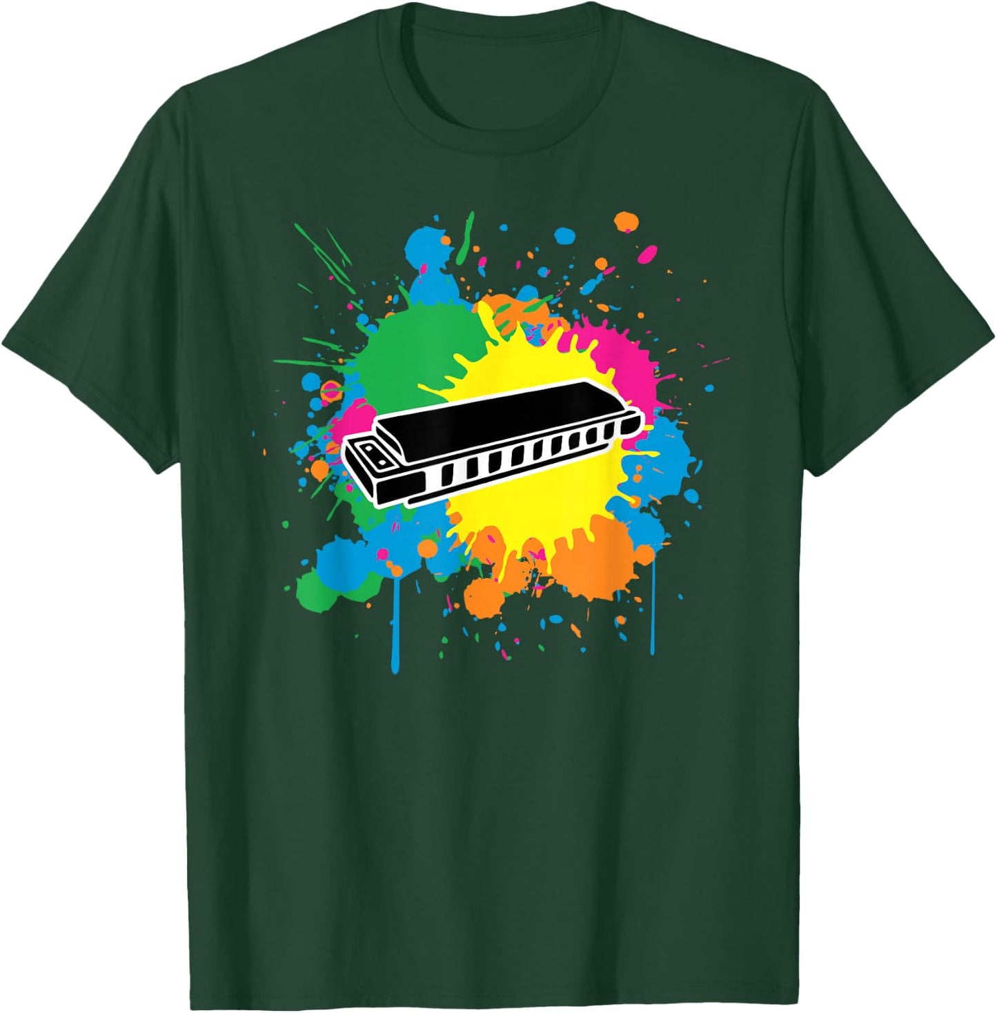 Harmonica Paint Splash Graphic For Harmonica Lovers T-Shirt - T-Shirt | Forest