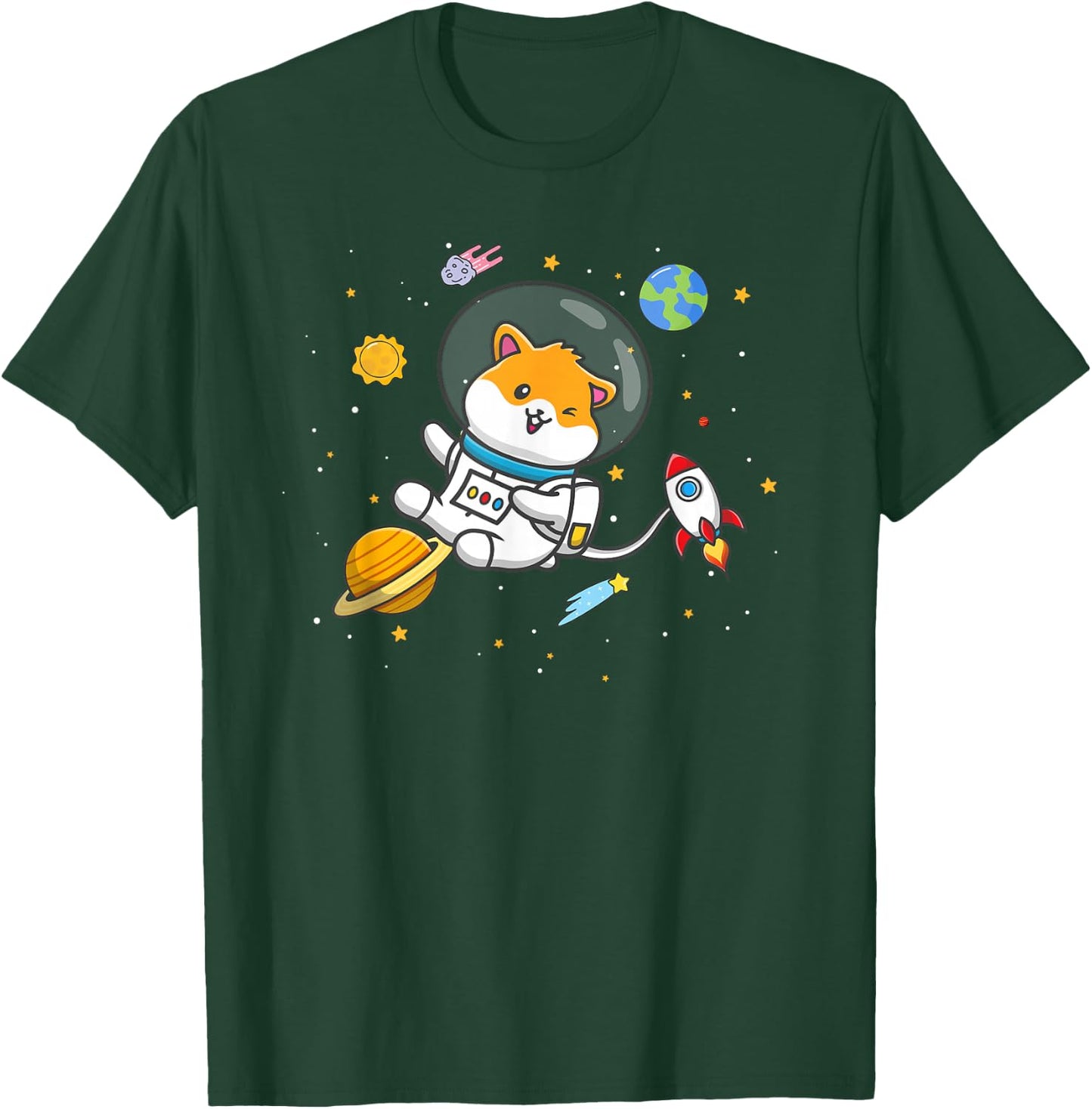 Funny Kids Boys Girls Cartoon Kawaii Space Hamster Lover T-Shirt - T-Shirt | Forest