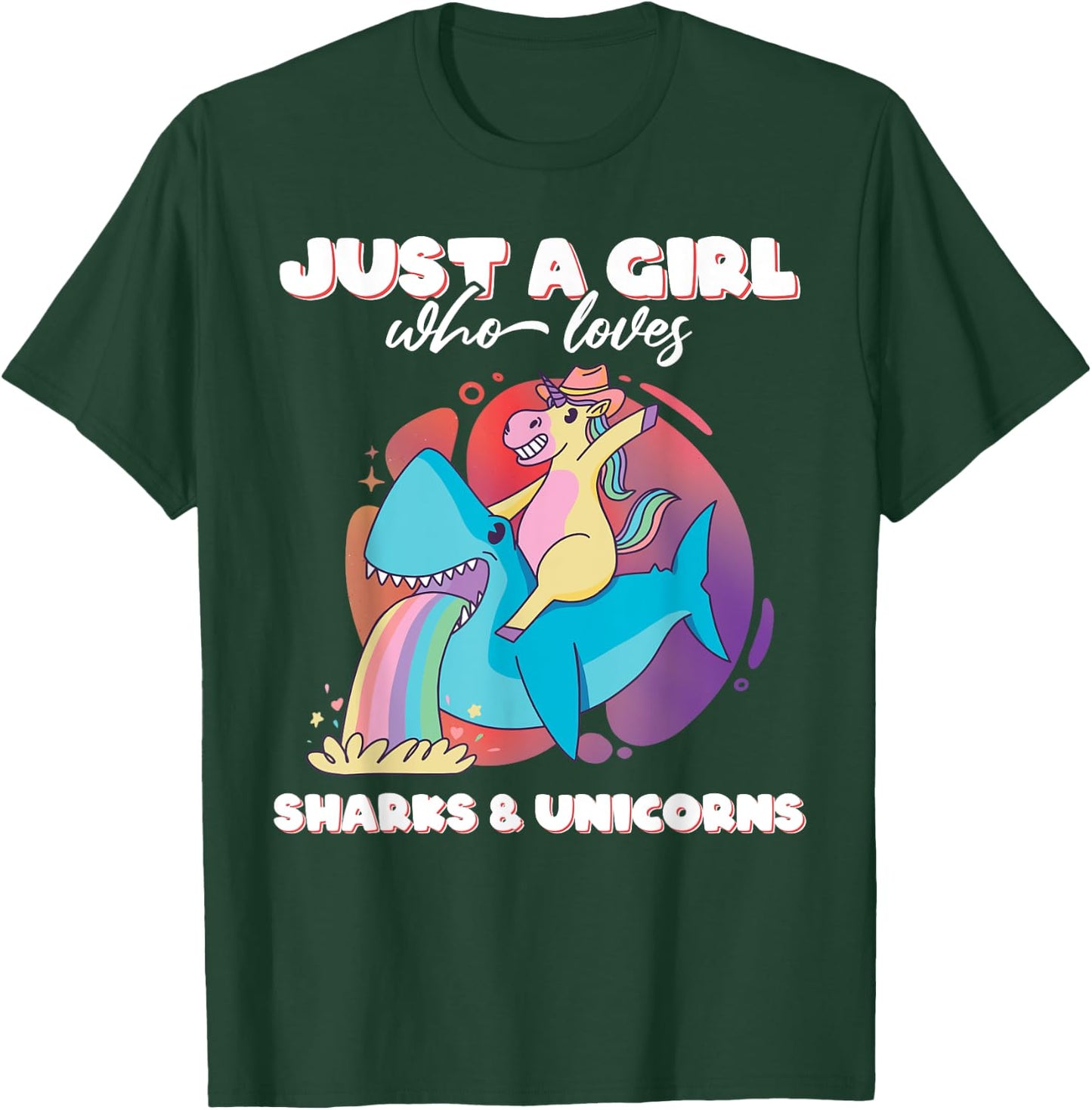 Just a Girl who loves Sharks & Unicorns Girls Ladies Shark T-Shirt - T-Shirt | Forest