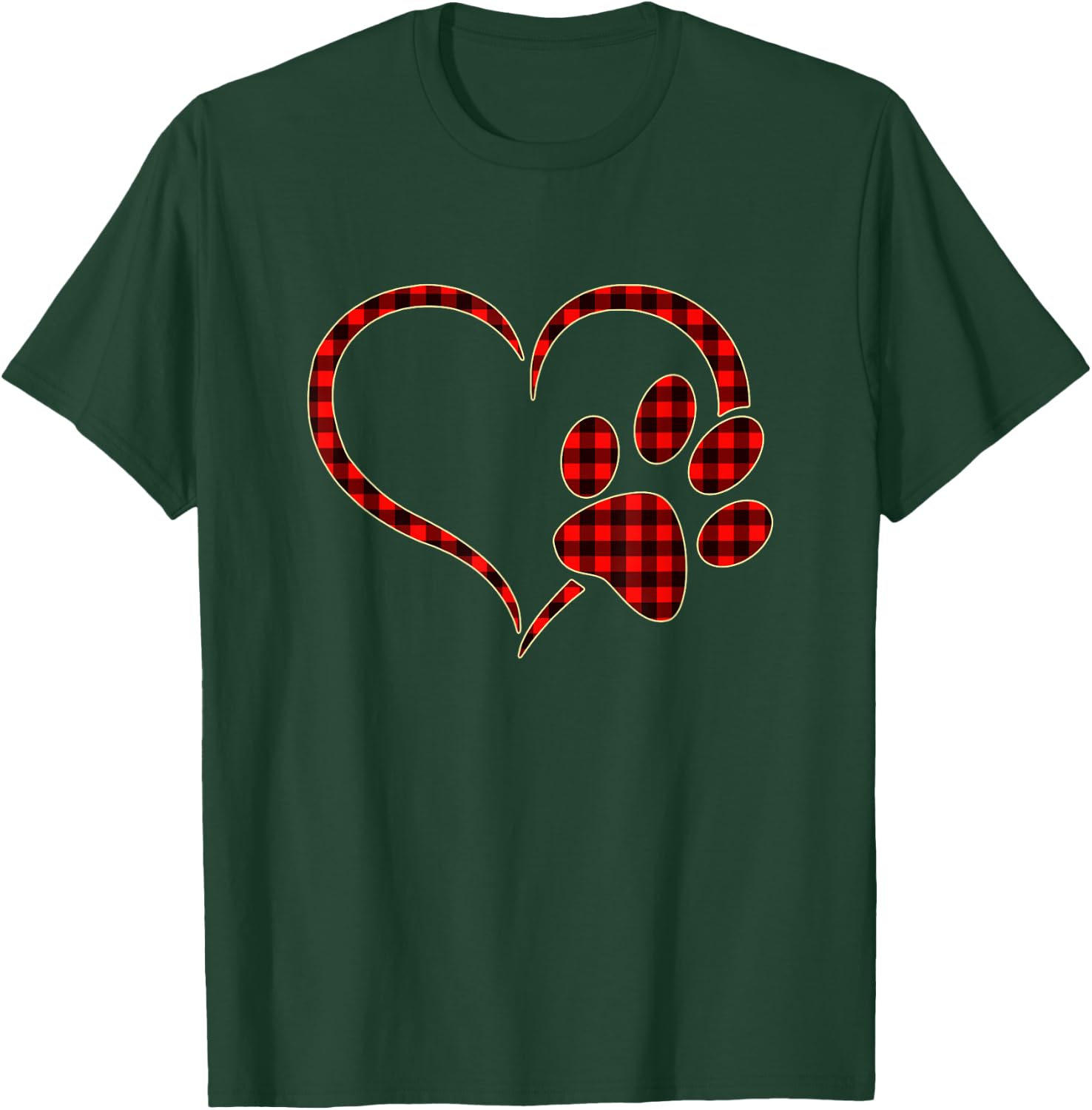 Red Plaid Dog Paw Print Heart Buffalo Matching Pajamas T-Shirt - T-Shirt | Forest