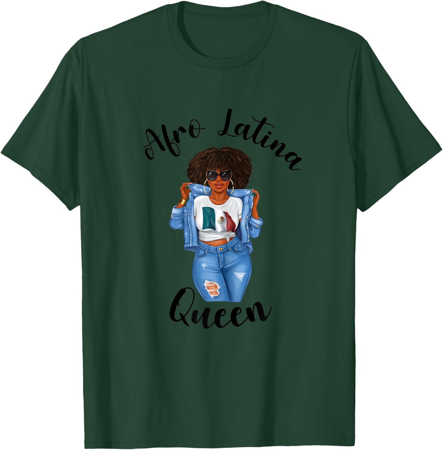 Afro Latina Queen Mexico Black Woman Proud Pride Mexican T-Shirt - T-Shirt | Forest