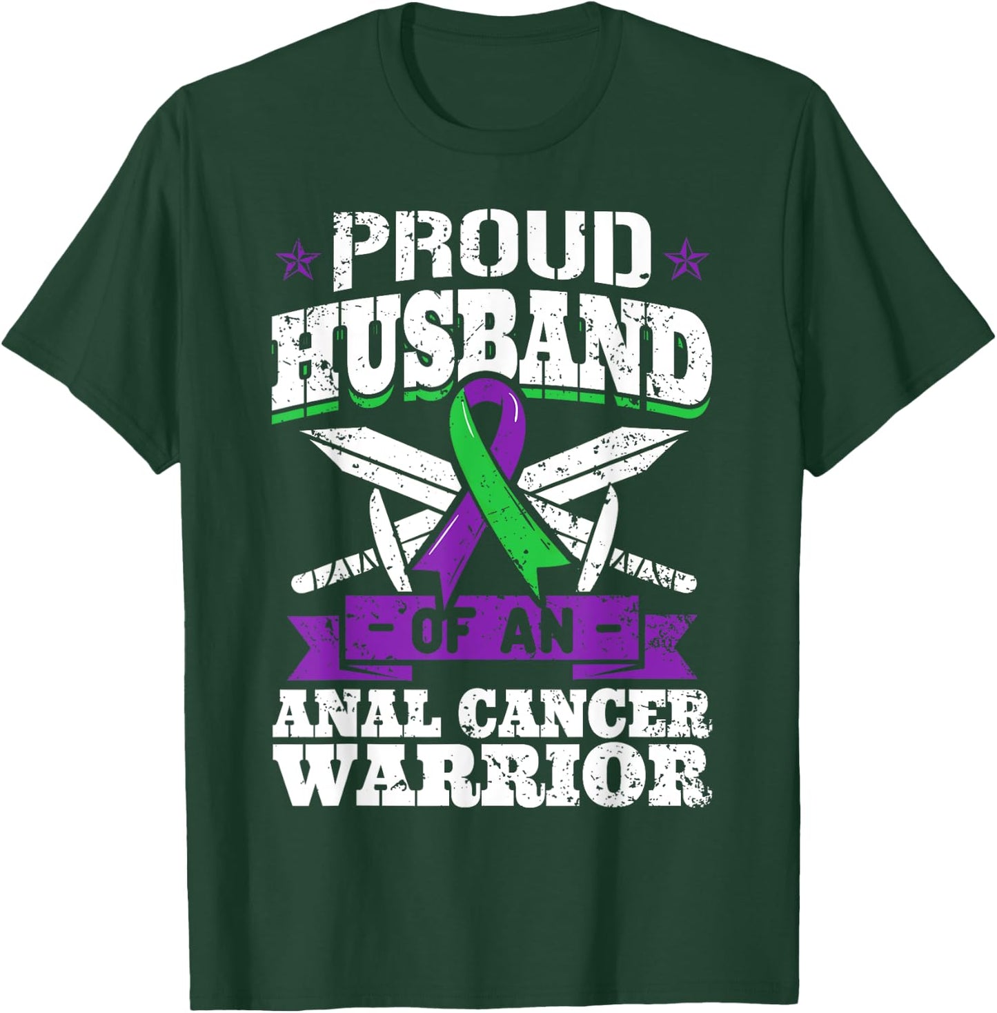 Proud Husband Of Anal Cancer Warrior Tumor Awareness Ribbon T-Shirt - T-Shirt | Forest