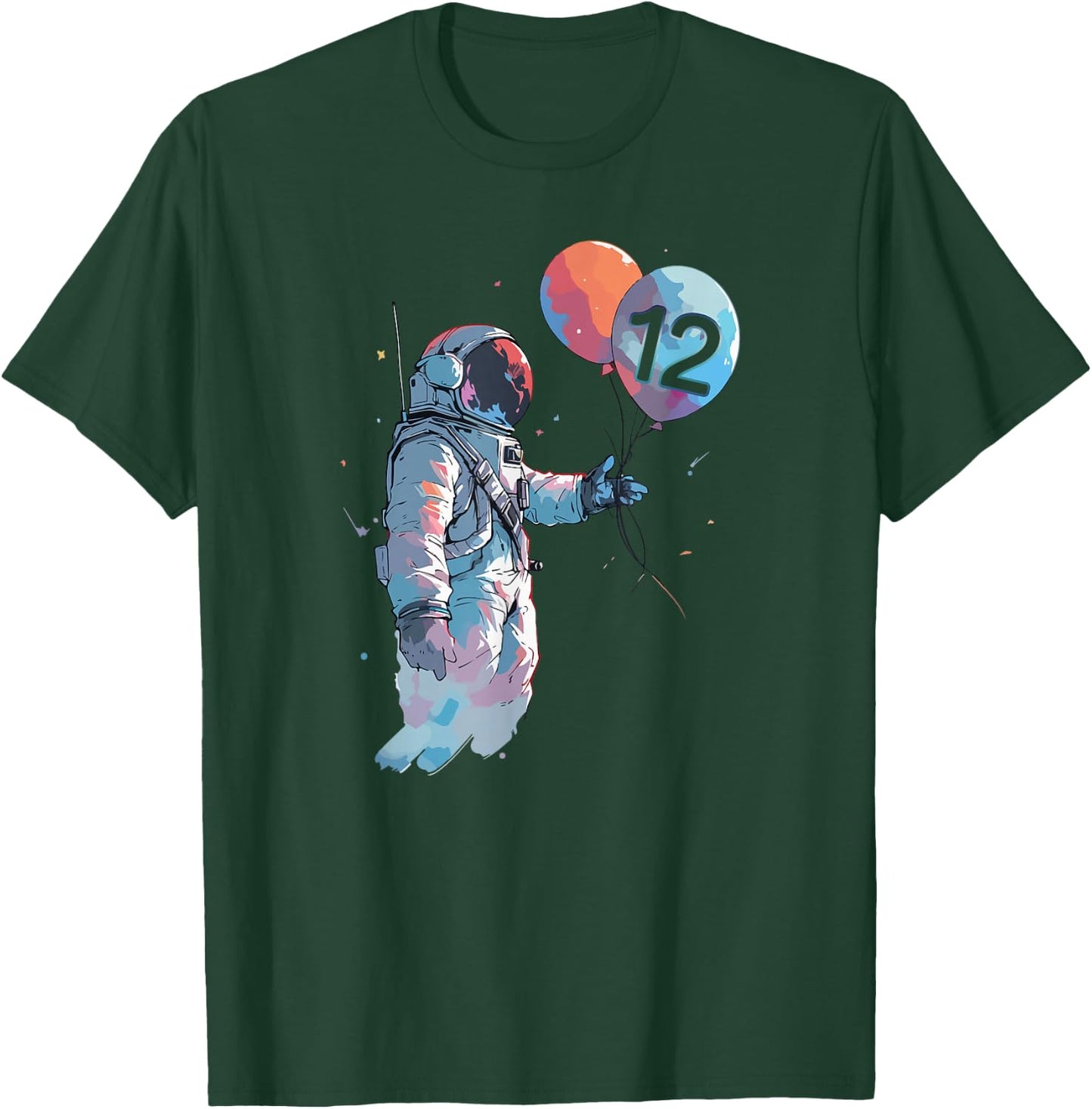 12 Years Old Birthday Boy Cosmonaut Galaxy Balloon Astronaut T-Shirt - T-Shirt | Forest